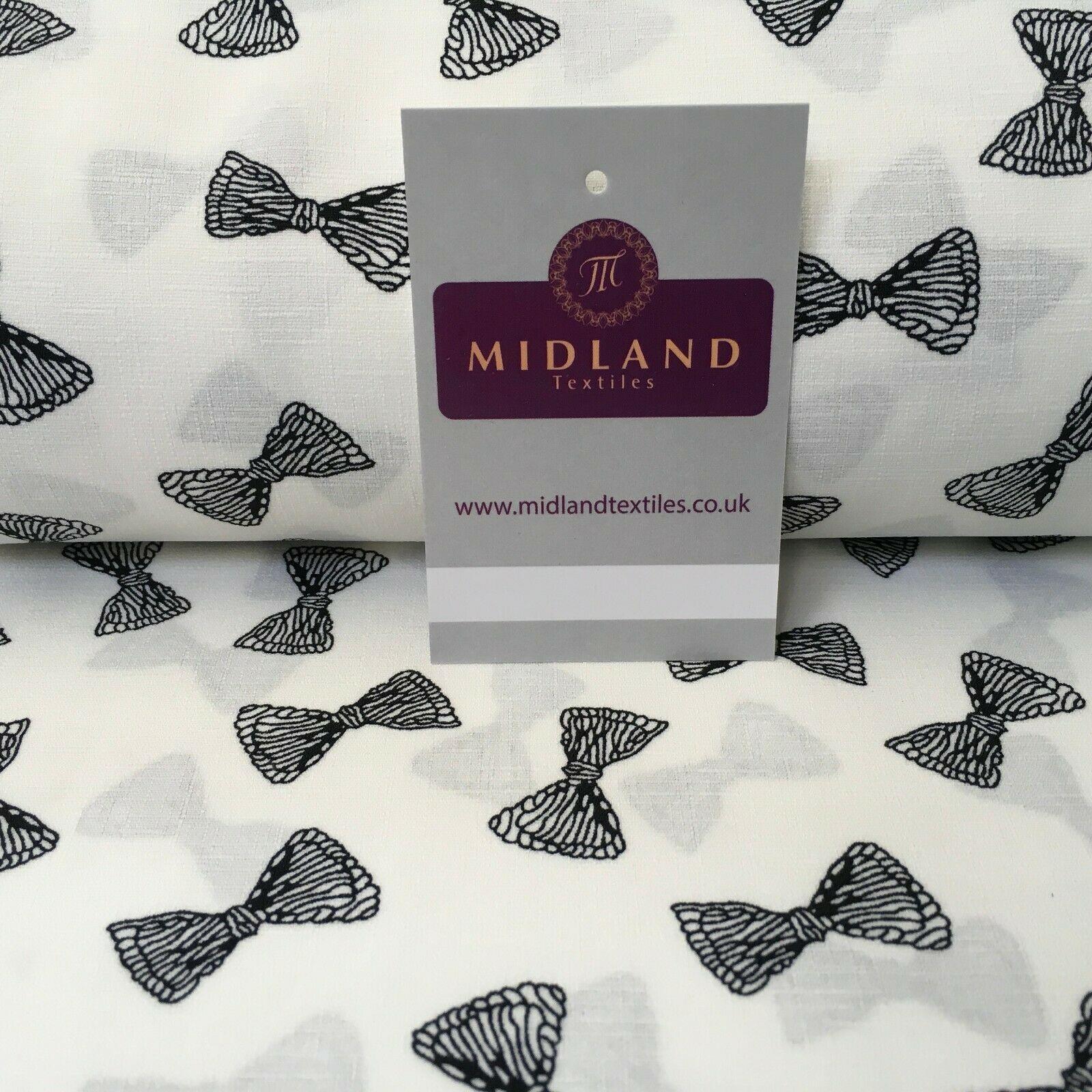 Ivory Black Bows Linen Effect Georgette Crepe Dress Fabric 147cm MK1184-17
