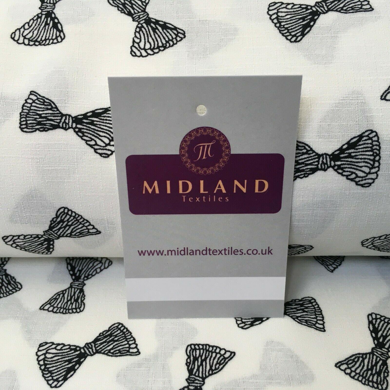 Ivory Black Bows Linen Effect Georgette Crepe Dress Fabric 147cm MK1184-17