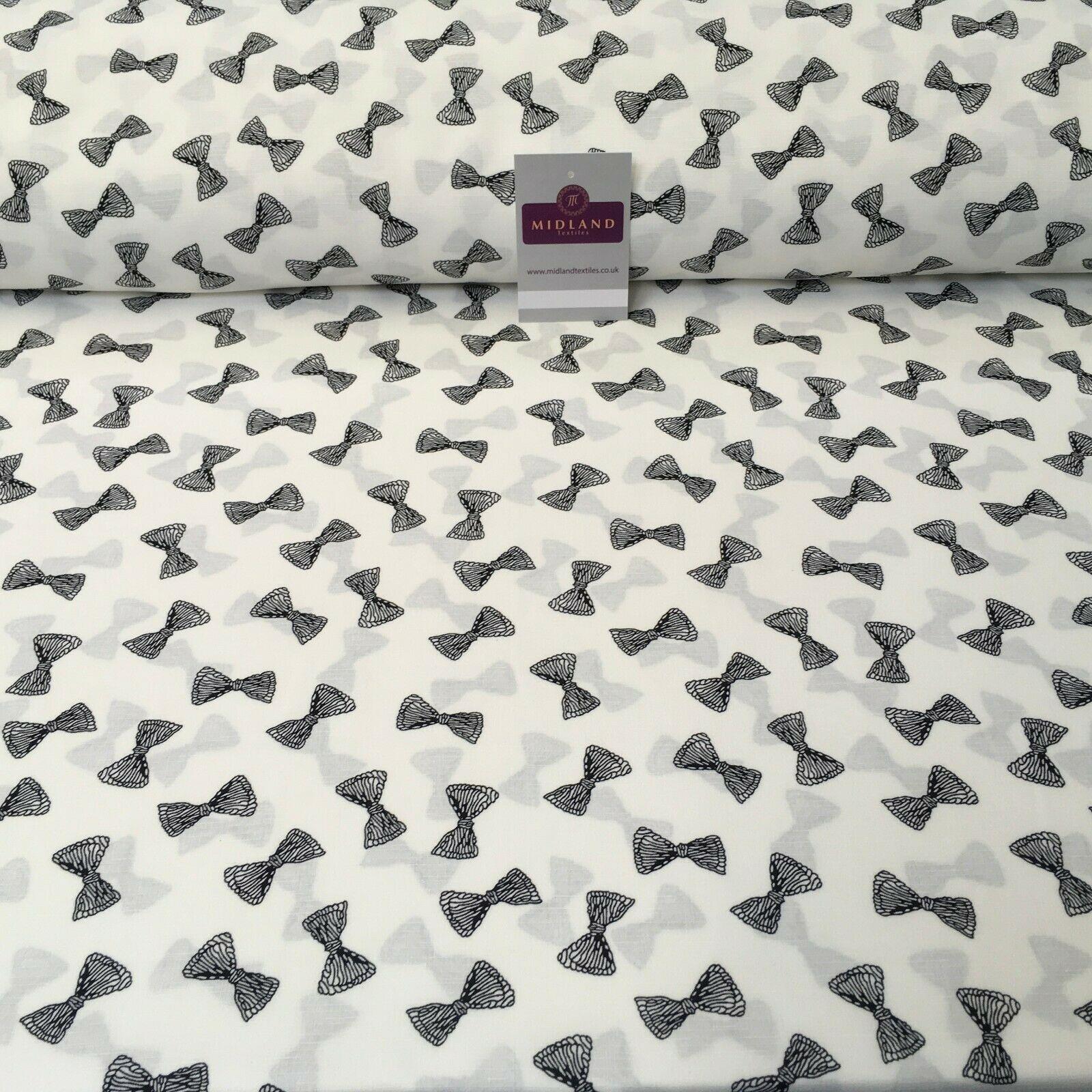 Ivory Black Bows Linen Effect Georgette Crepe Dress Fabric 147cm MK1184-17