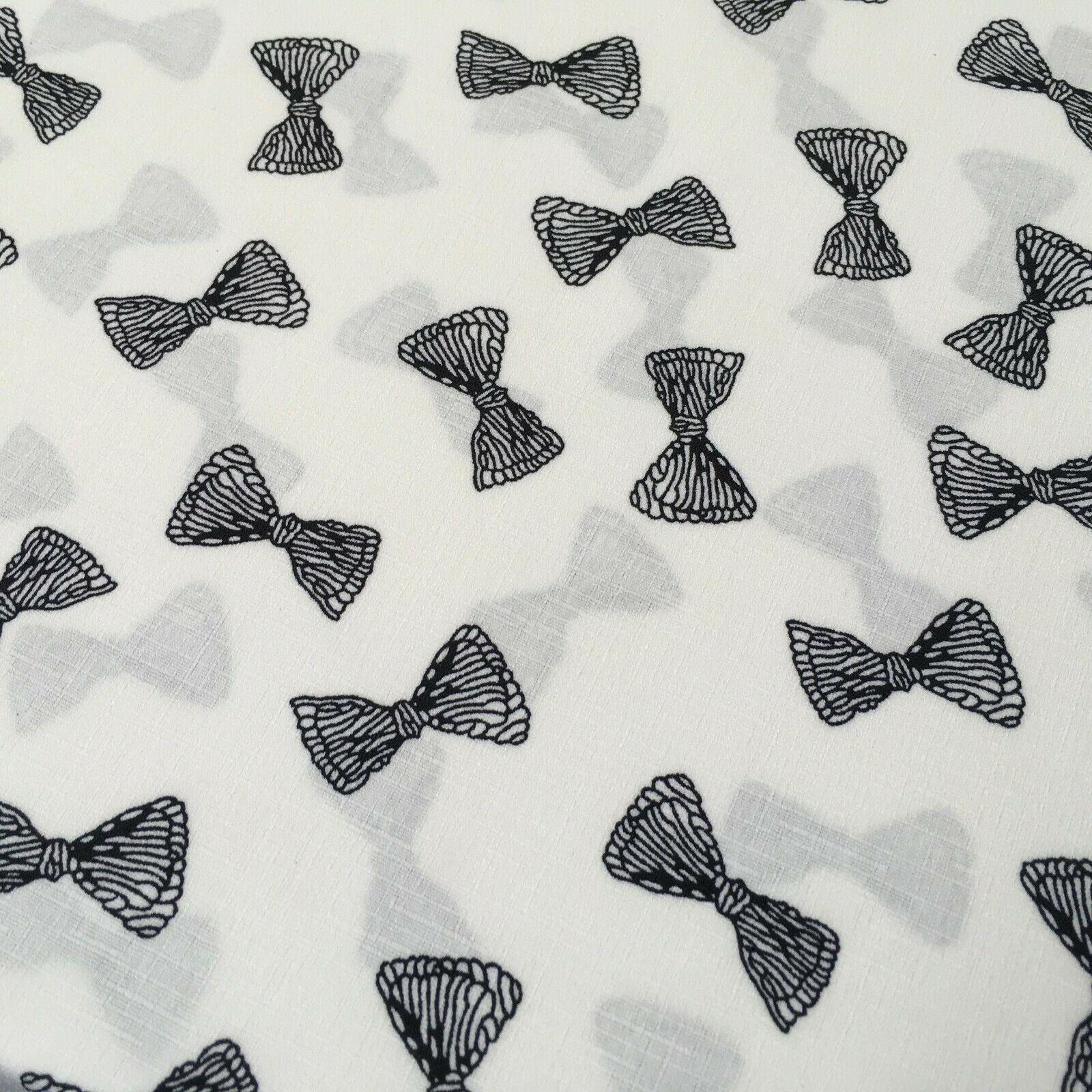 Ivory Black Bows Linen Effect Georgette Crepe Dress Fabric 147cm MK1184-17