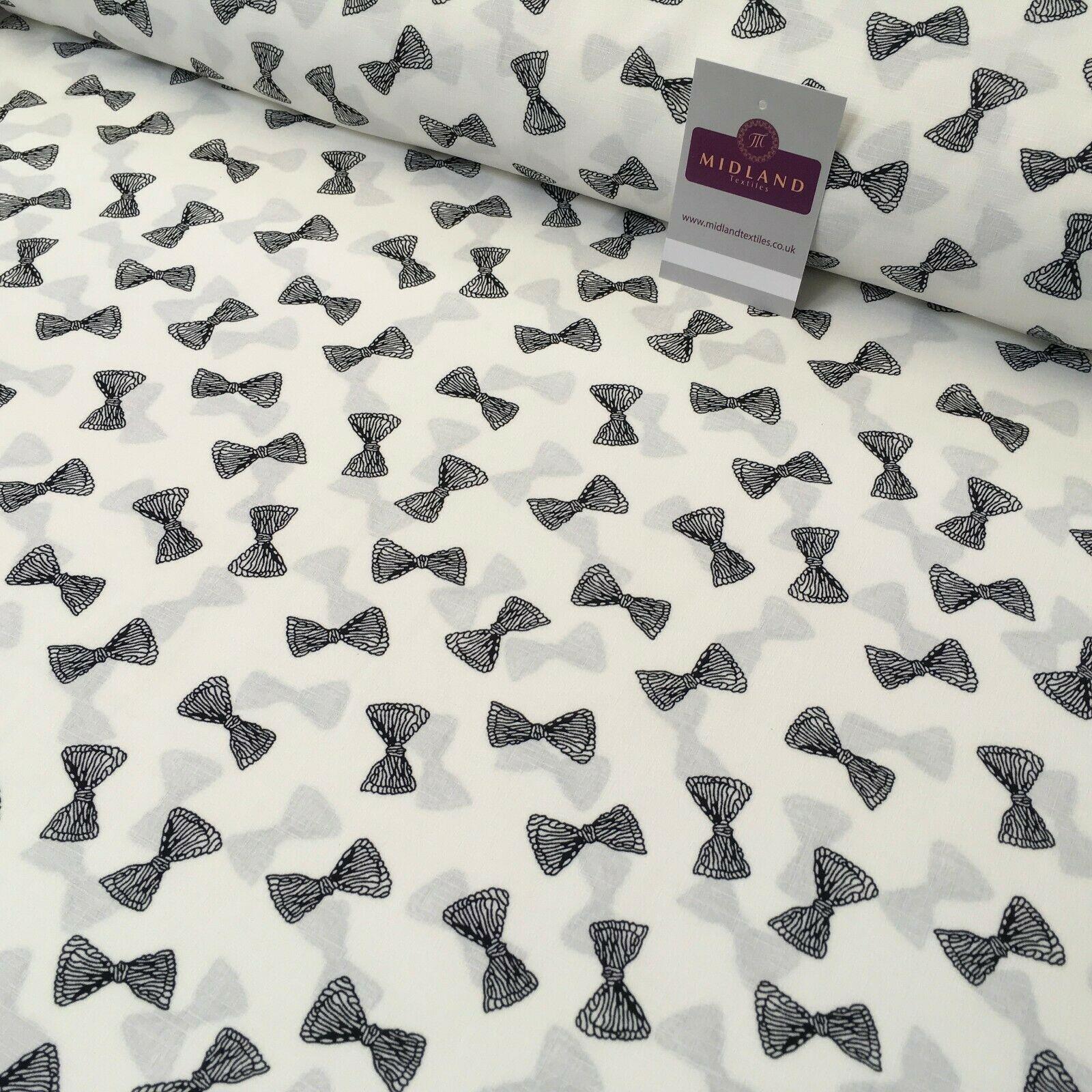 Ivory Black Bows Linen Effect Georgette Crepe Dress Fabric 147cm MK1184-17