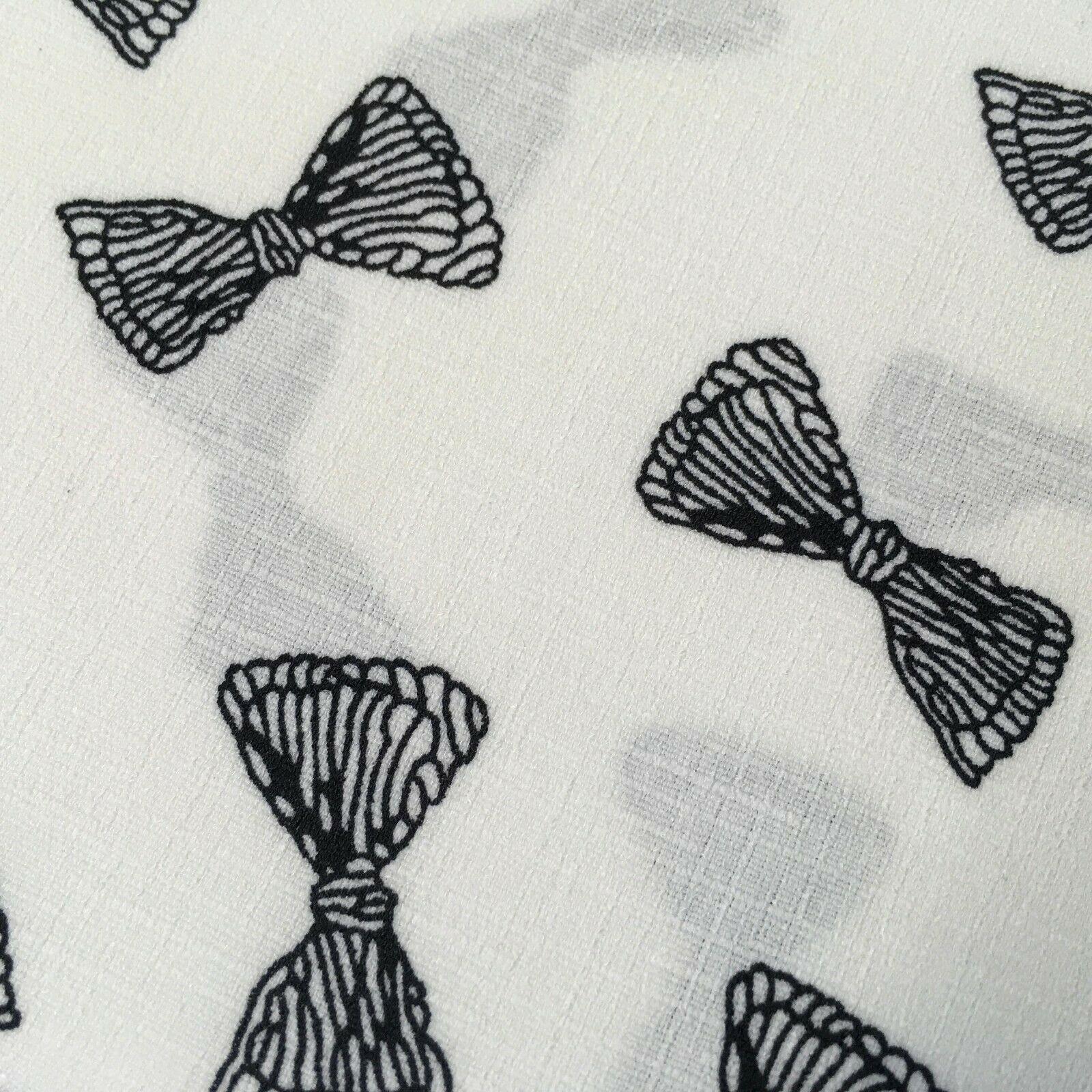 Ivory Black Bows Linen Effect Georgette Crepe Dress Fabric 147cm MK1184-17