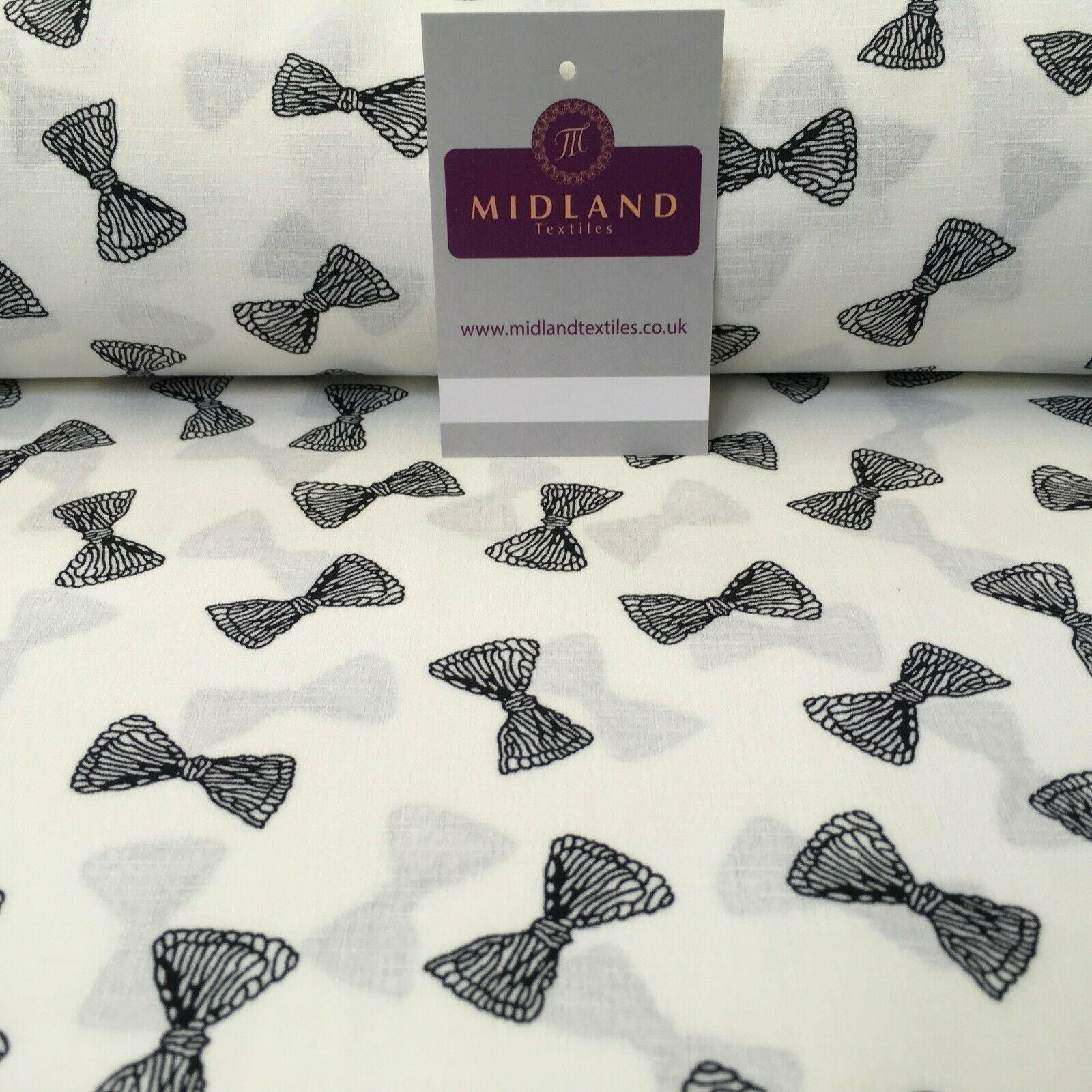 Ivory Black Bows Linen Effect Georgette Crepe Dress Fabric 147cm MK1184-17