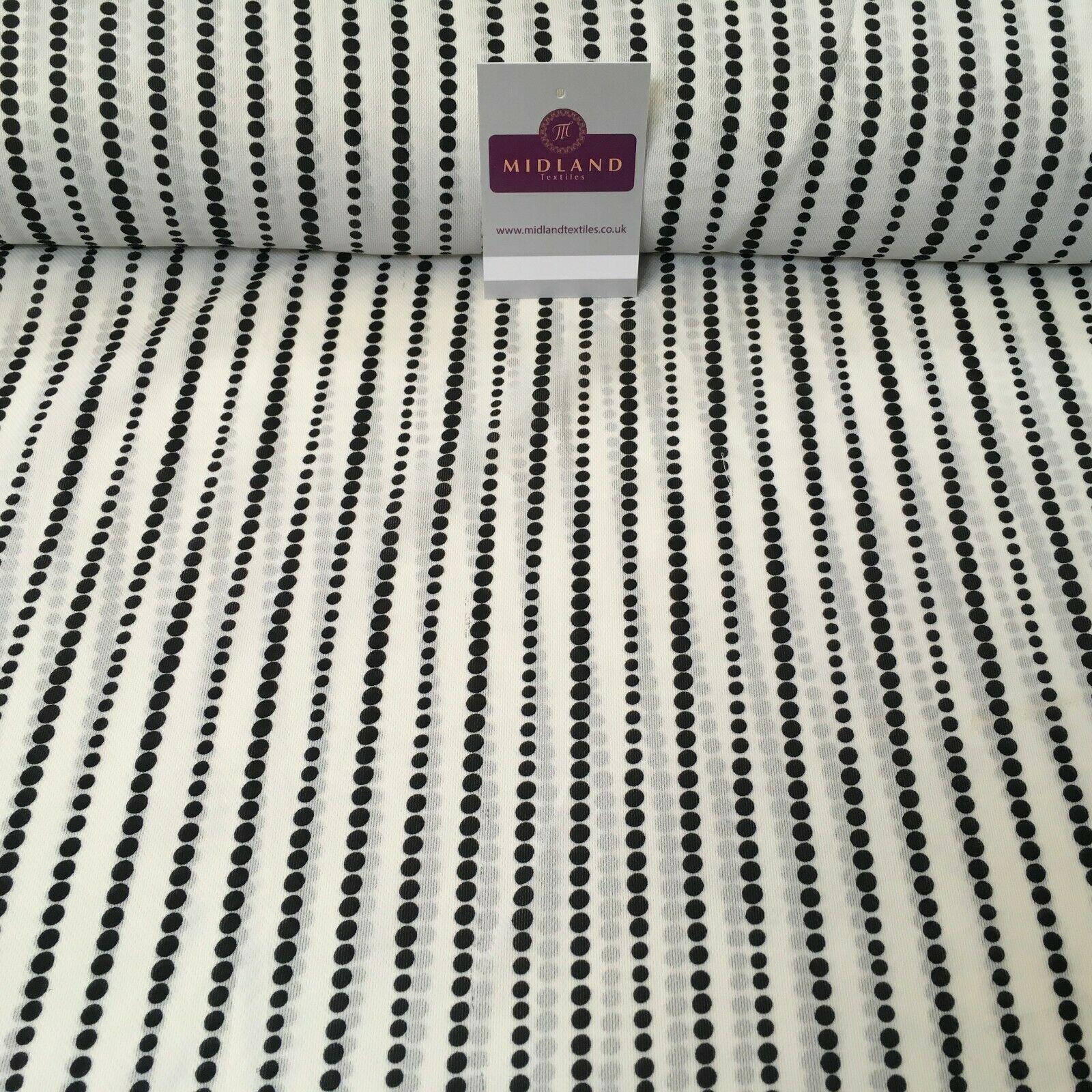 Ivory Black Dot Stripped soft Georgette twist voile Dress Fabric 147cm MK1185-9
