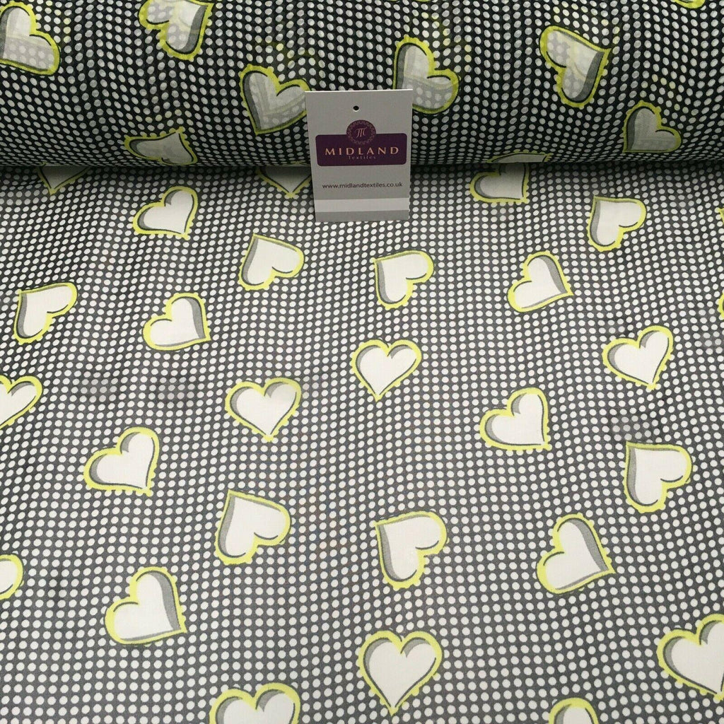 Black Yellow Heart Spot Printed Crepe chiffon Dress Fabric 150 cm MK1190-22 Mtex