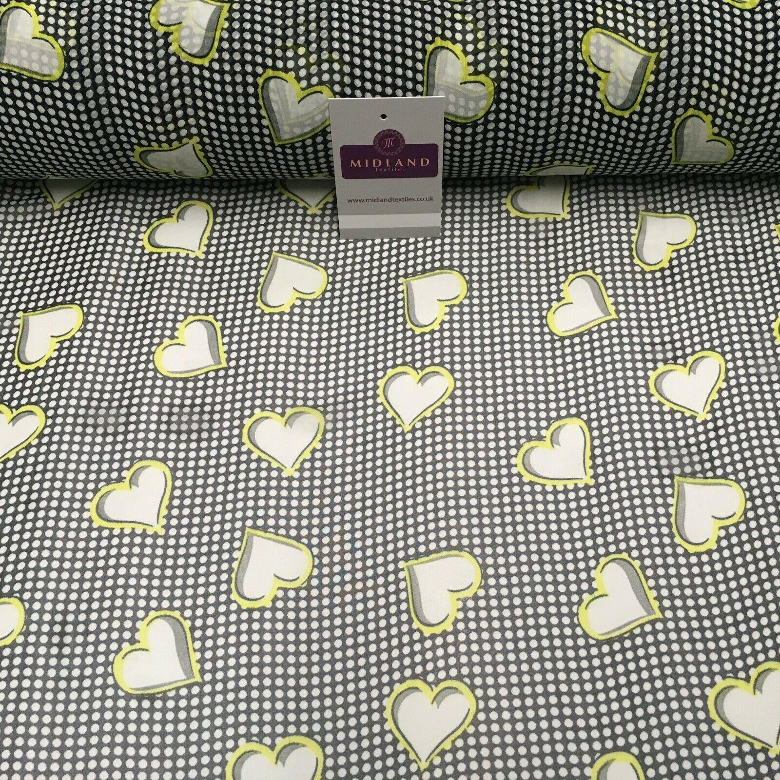 Black Yellow Heart Spot Printed Crepe chiffon Dress Fabric 150 cm MK1190-22 Mtex