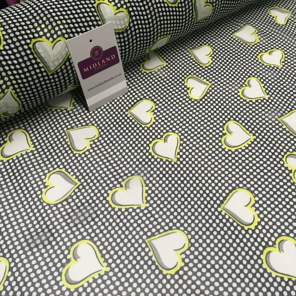 Black Yellow Heart Spot Printed Crepe chiffon Dress Fabric 150 cm MK1190-22 Mtex