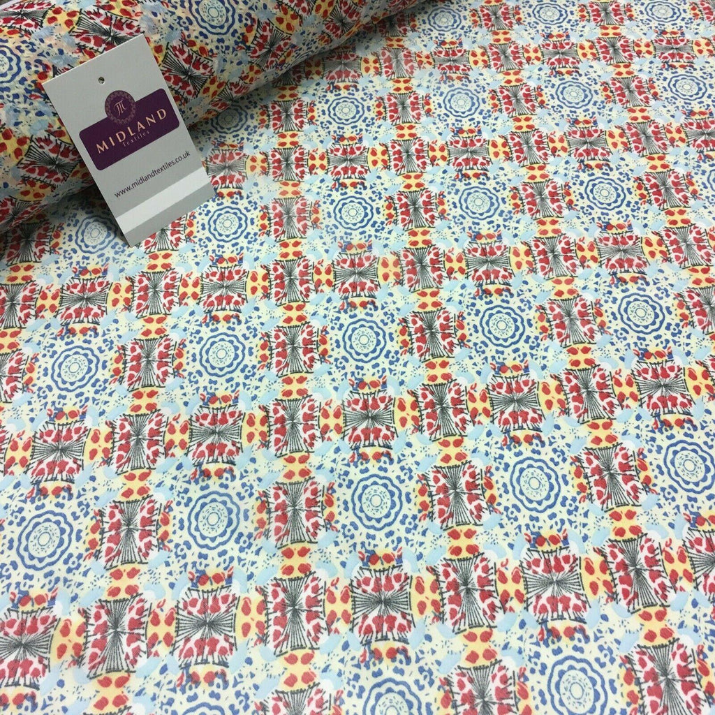 Blue and red Geometric Printed Crepe chiffon Dress Fabric 150 cm MK1190-21 Mtex