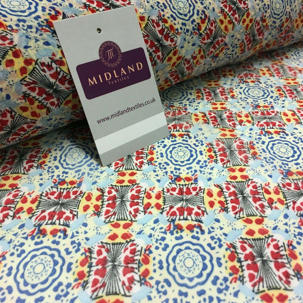 Blue and red Geometric Printed Crepe chiffon Dress Fabric 150 cm MK1190-21 Mtex