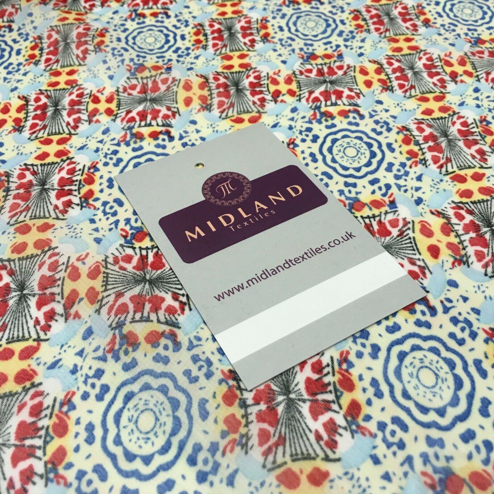 Blue and red Geometric Printed Crepe chiffon Dress Fabric 150 cm MK1190-21 Mtex