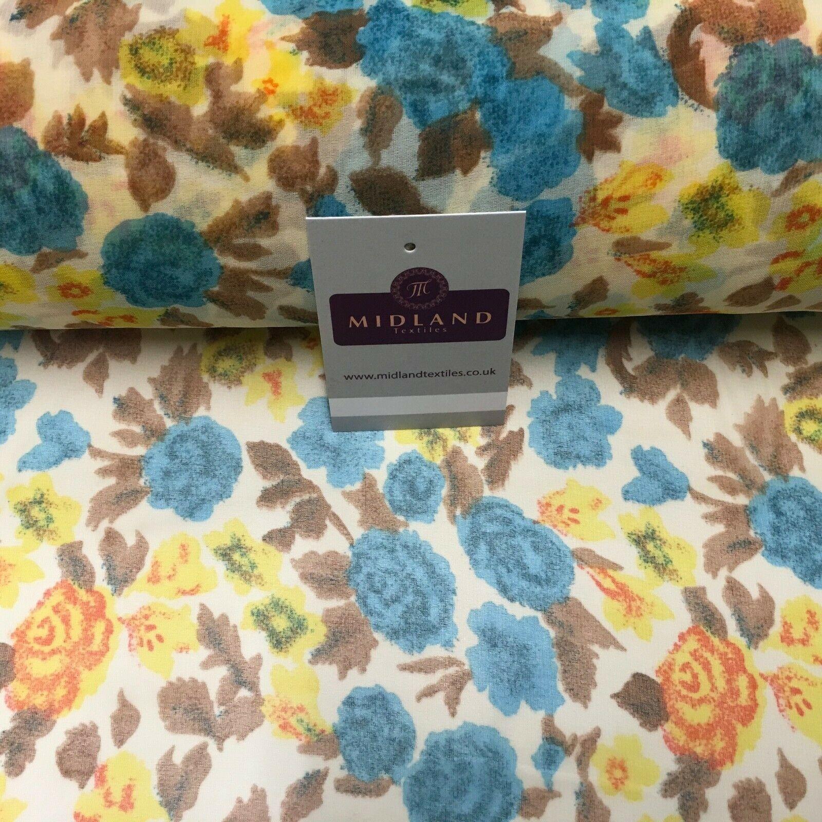 Cream & Turquoise Floral Printed Crepe chiffon Dress Fabric 150 cm MK1190-33