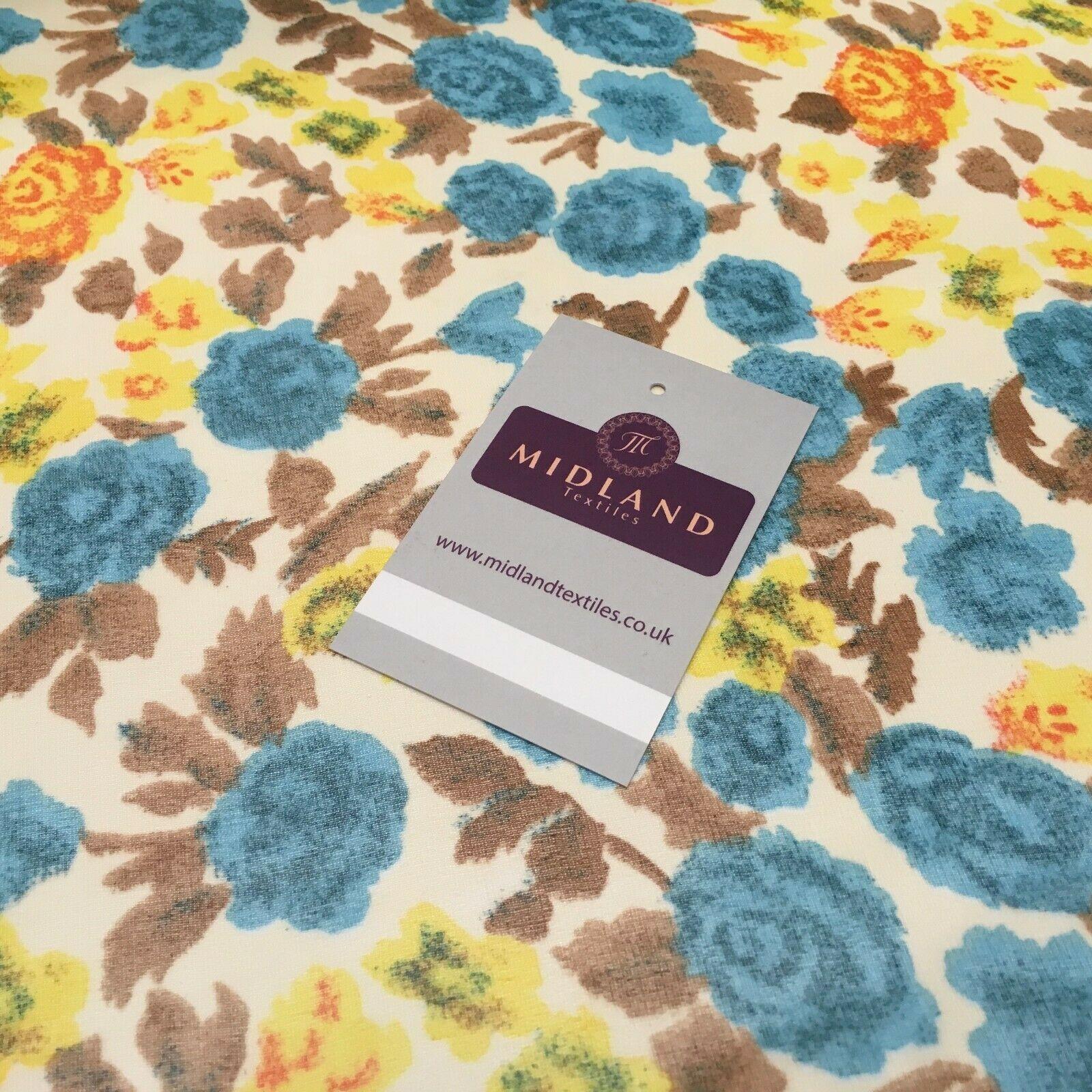 Cream & Turquoise Floral Printed Crepe chiffon Dress Fabric 150 cm MK1190-33