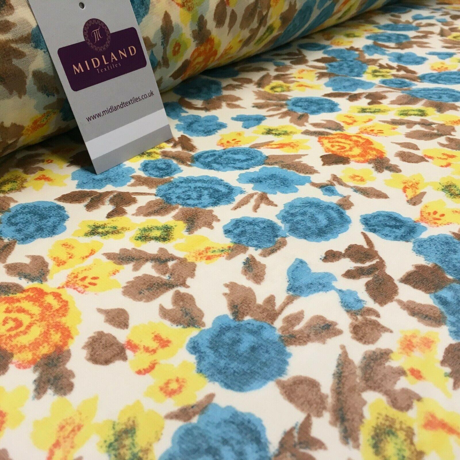 Cream & Turquoise Floral Printed Crepe chiffon Dress Fabric 150 cm MK1190-33