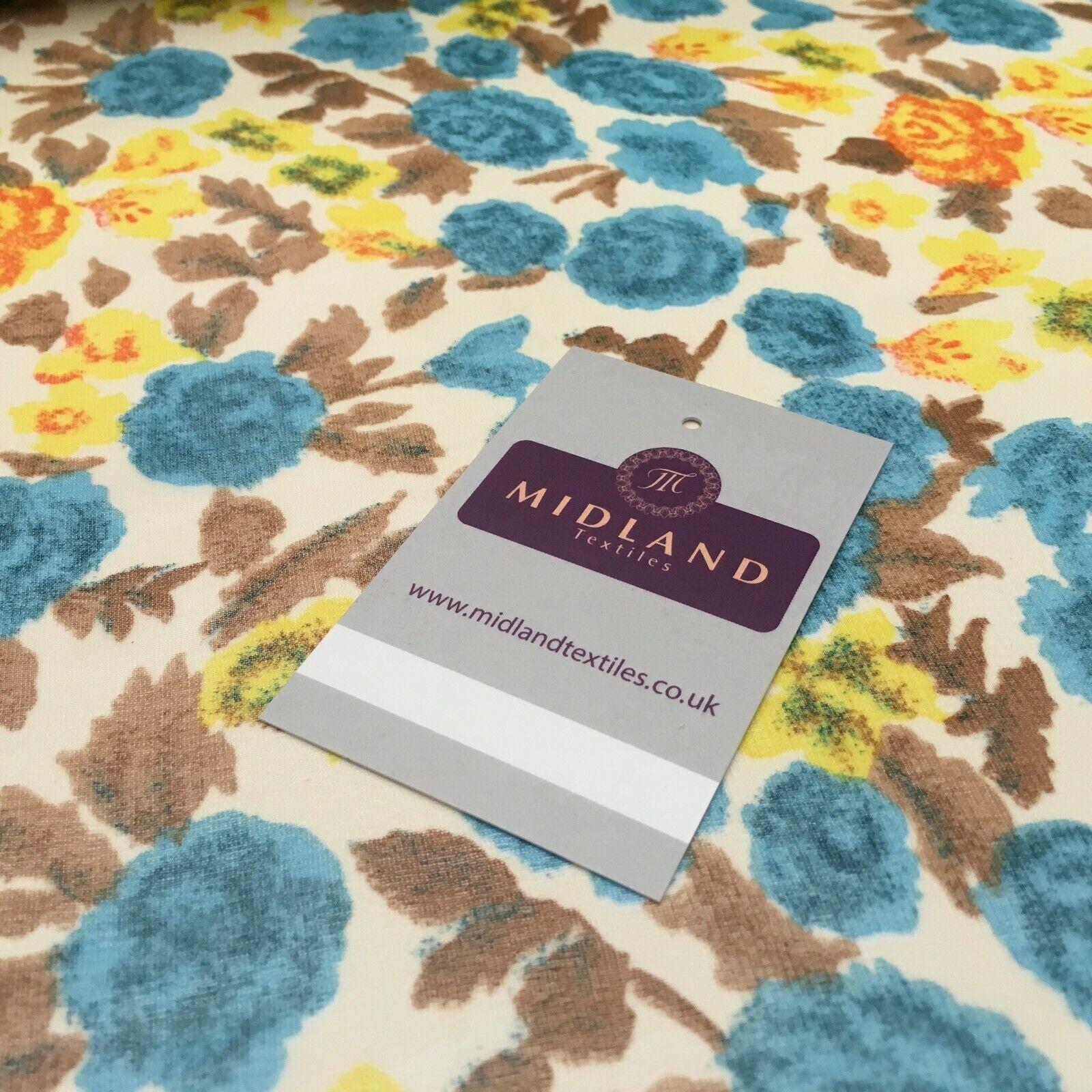 Cream & Turquoise Floral Printed Crepe chiffon Dress Fabric 150 cm MK1190-33