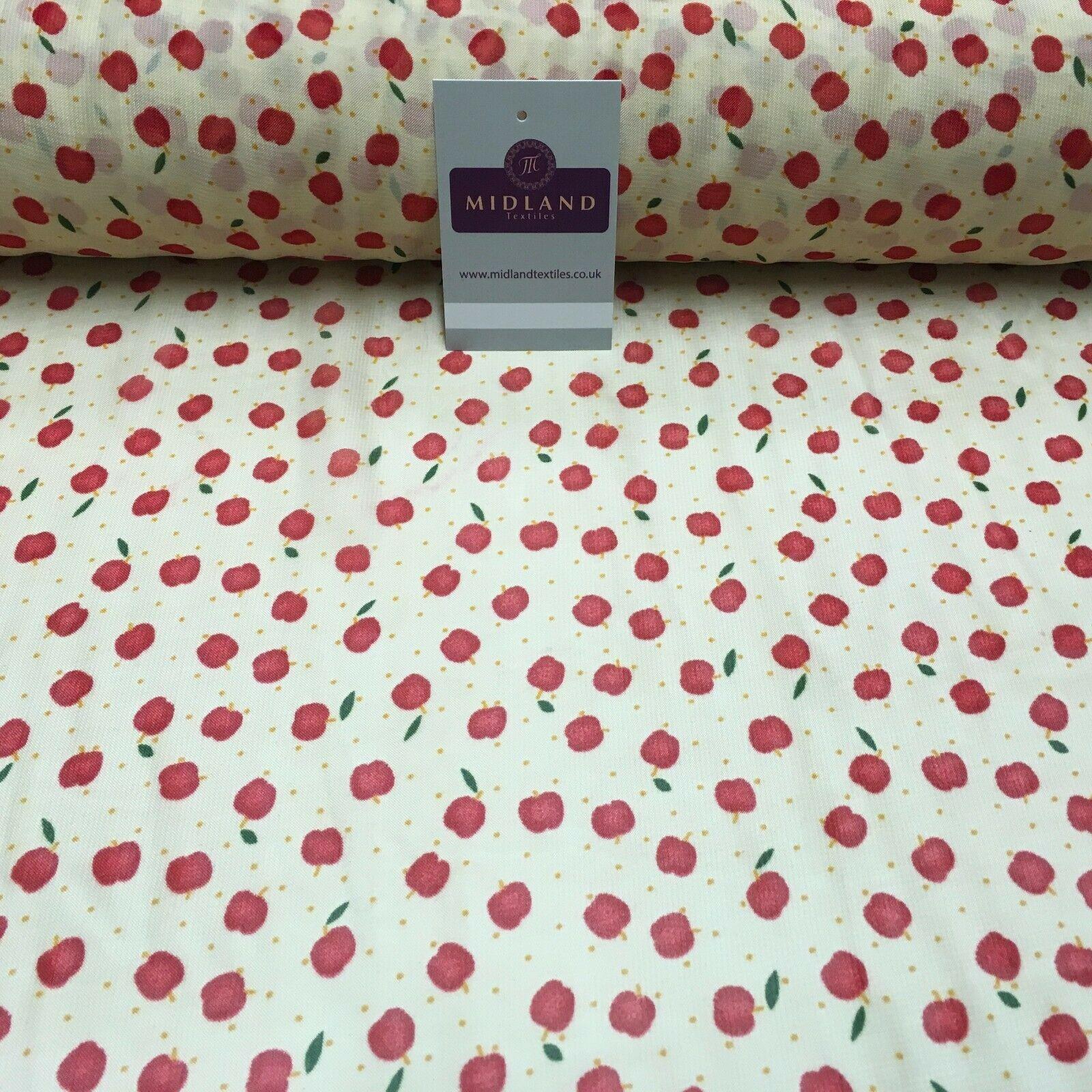 Cream and Red Apple Printed Crepe chiffon Dress Fabric 150 cm MK1190-34