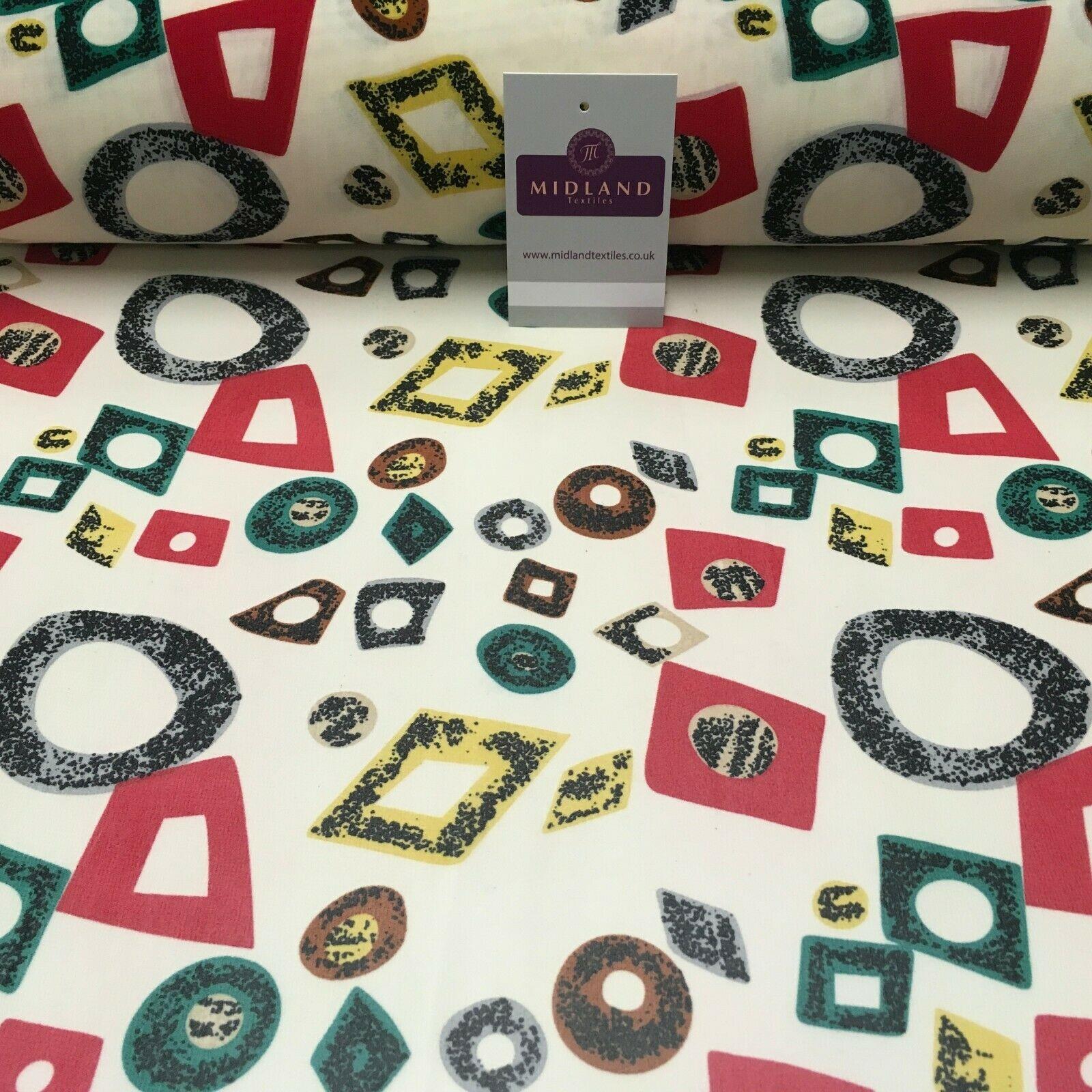 Cream Shapes printed Crepe chiffon Dress Fabric 150 cm Wide MK1190-6 Mtex