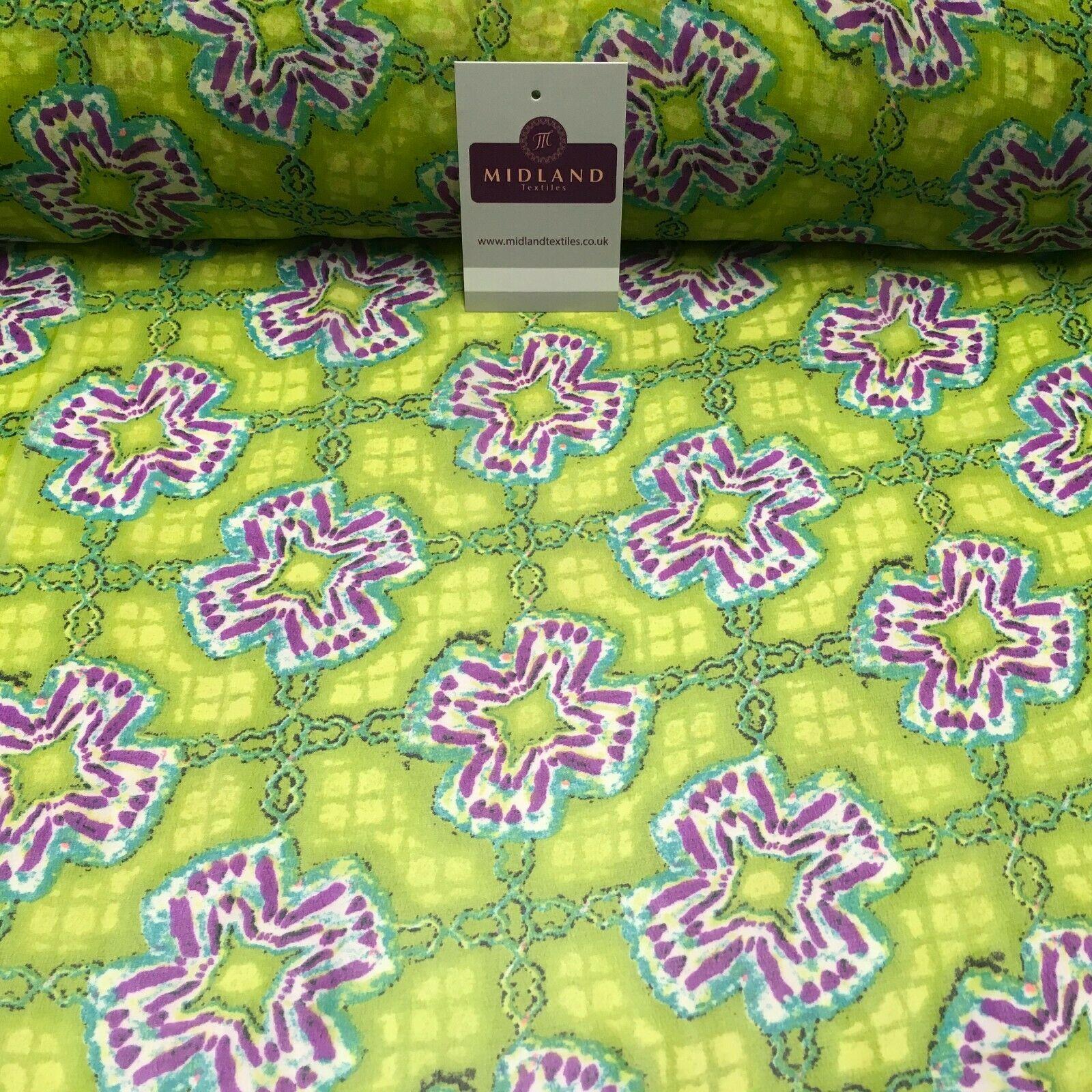 Lime Green Geometric printed Crepe chiffon Dress Fabric 150 cm Wide MK1190-2