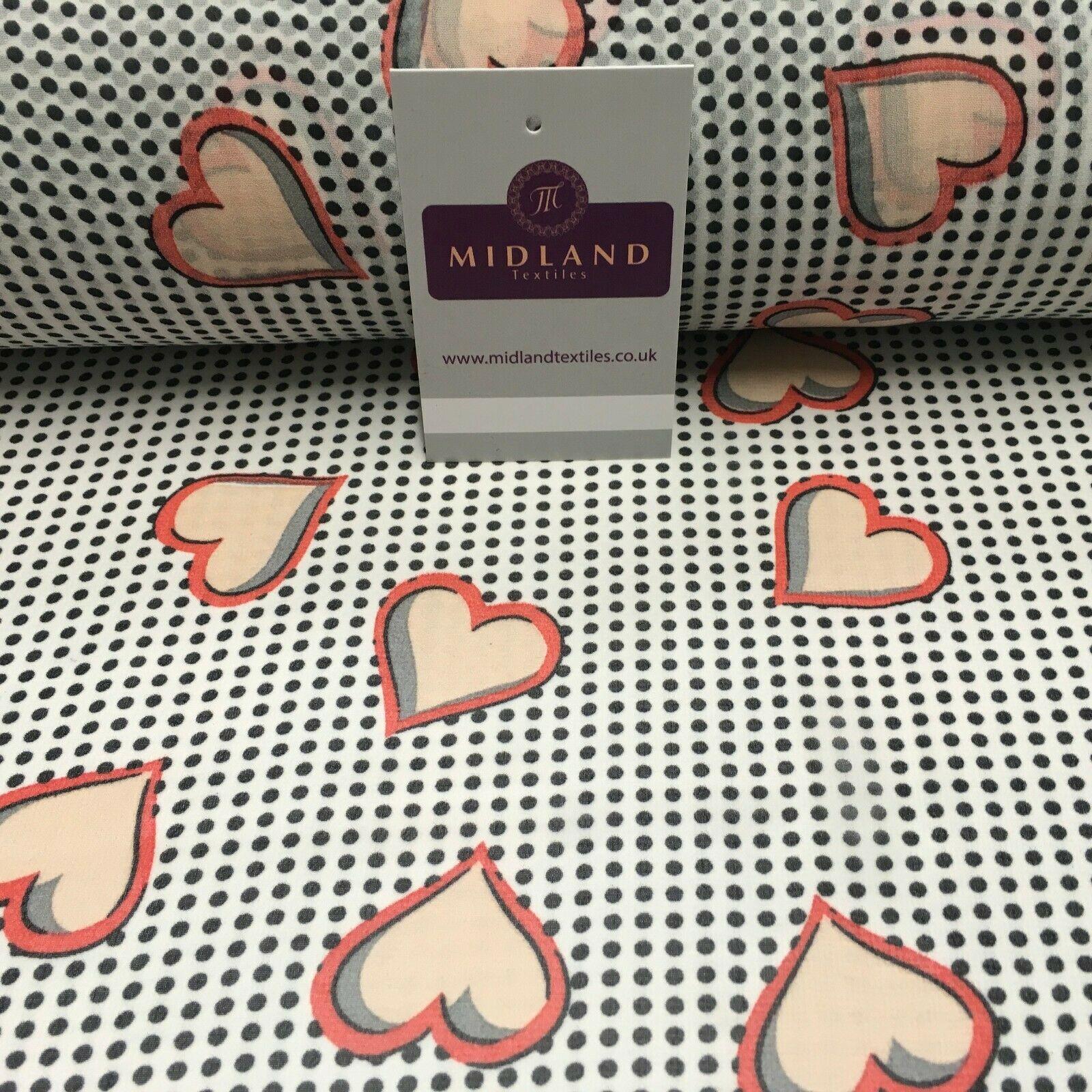 White Coral Heart Spot Printed Crepe chiffon Dress Fabric 150 cm MK1190-24 Mtex