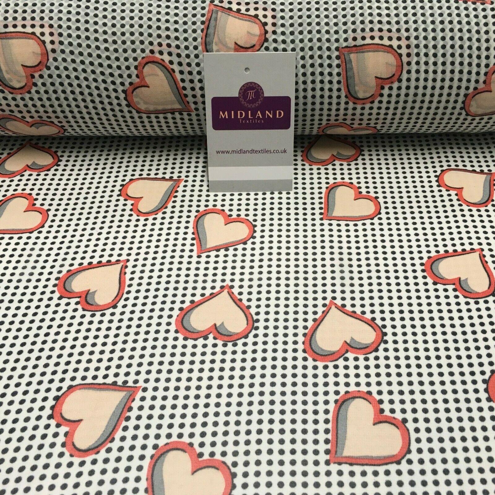 White Coral Heart Spot Printed Crepe chiffon Dress Fabric 150 cm MK1190-24 Mtex