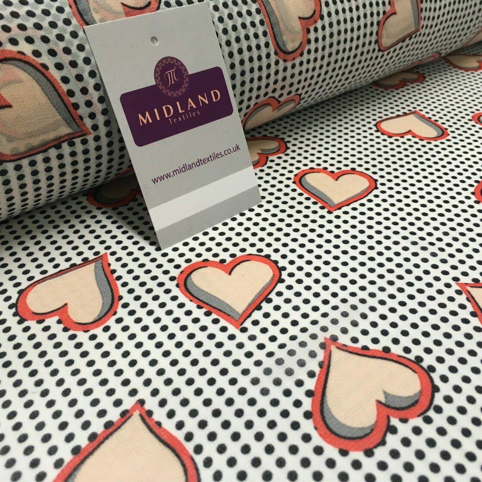 White Coral Heart Spot Printed Crepe chiffon Dress Fabric 150 cm MK1190-24 Mtex