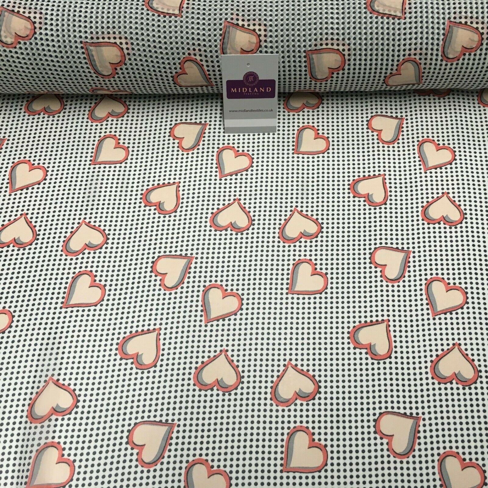 White Coral Heart Spot Printed Crepe chiffon Dress Fabric 150 cm MK1190-24 Mtex