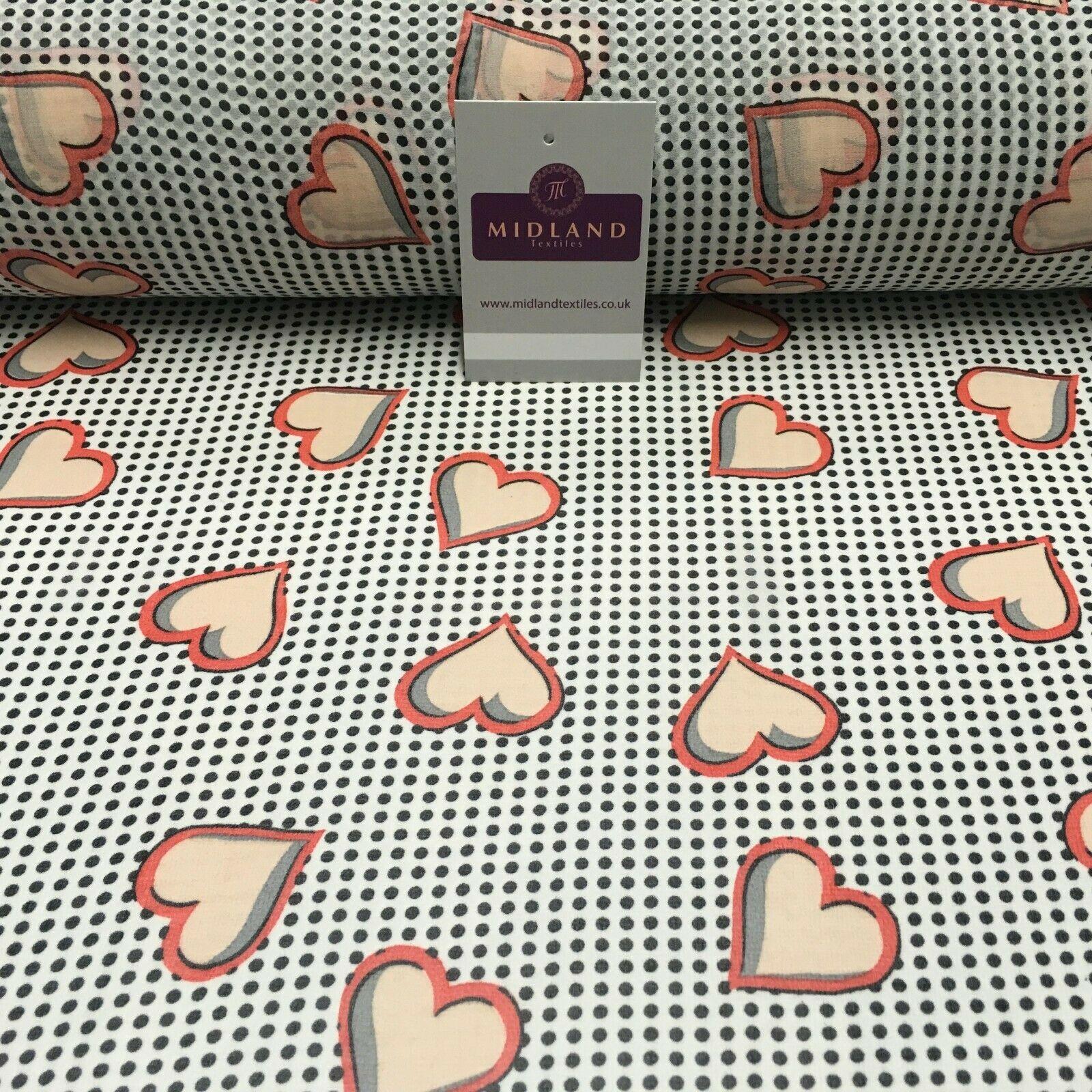White Coral Heart Spot Printed Crepe chiffon Dress Fabric 150 cm MK1190-24 Mtex