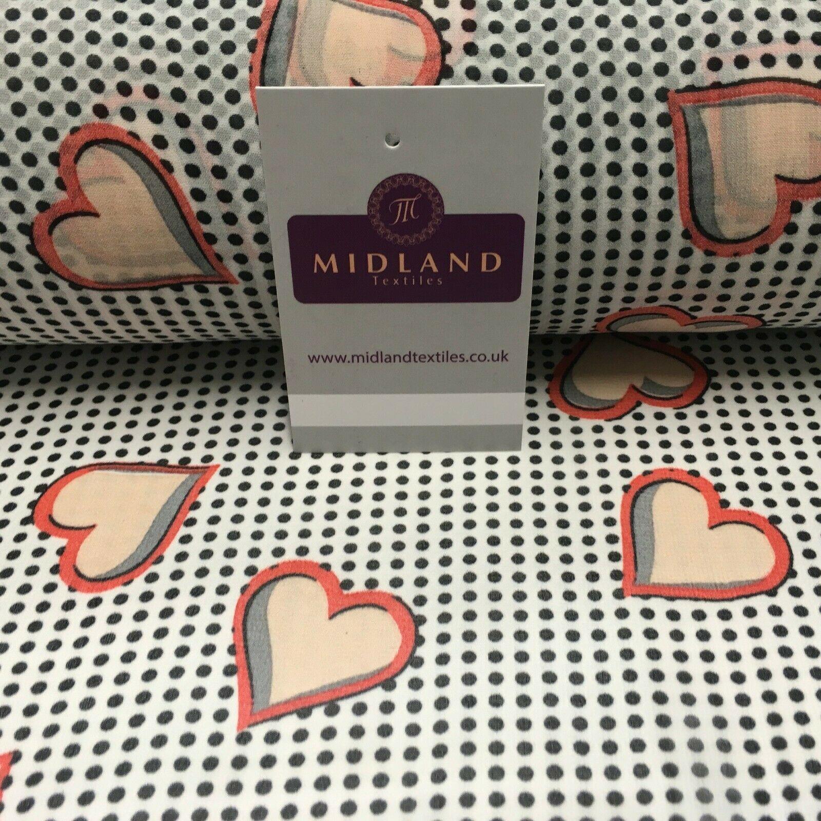 White Coral Heart Spot Printed Crepe chiffon Dress Fabric 150 cm MK1190-24 Mtex