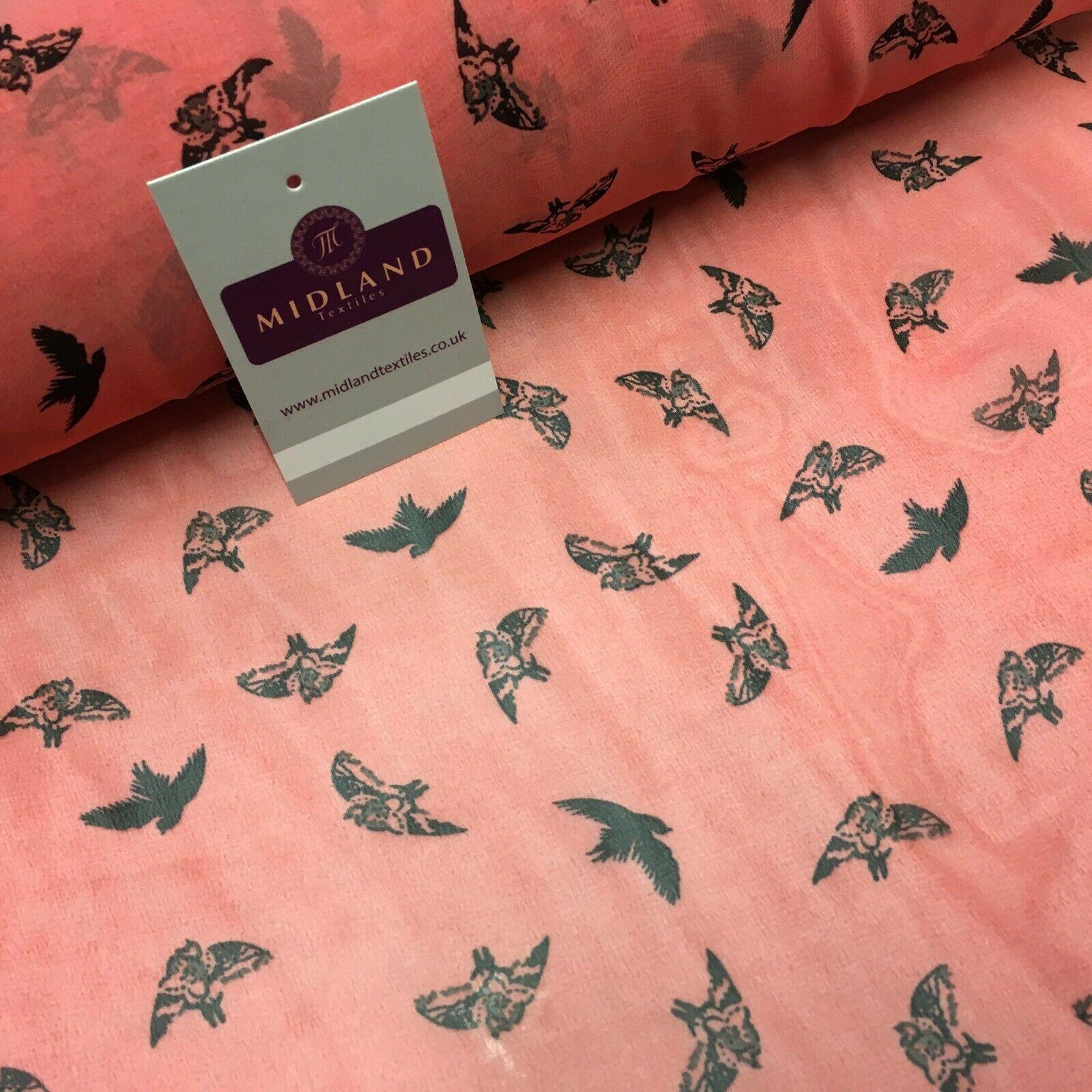 Rose Pink Bird silhouette Printed Crepe chiffon Dress Fabric 150 cm MK1190-19