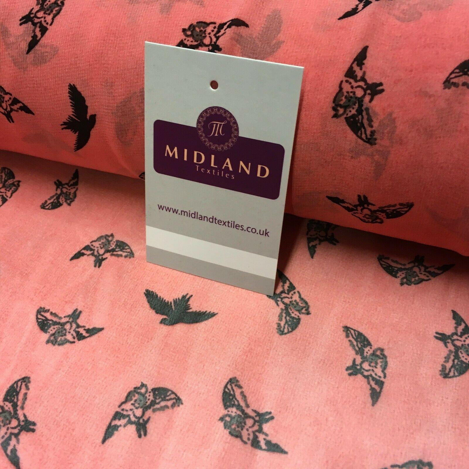 Rose Pink Bird silhouette Printed Crepe chiffon Dress Fabric 150 cm MK1190-19