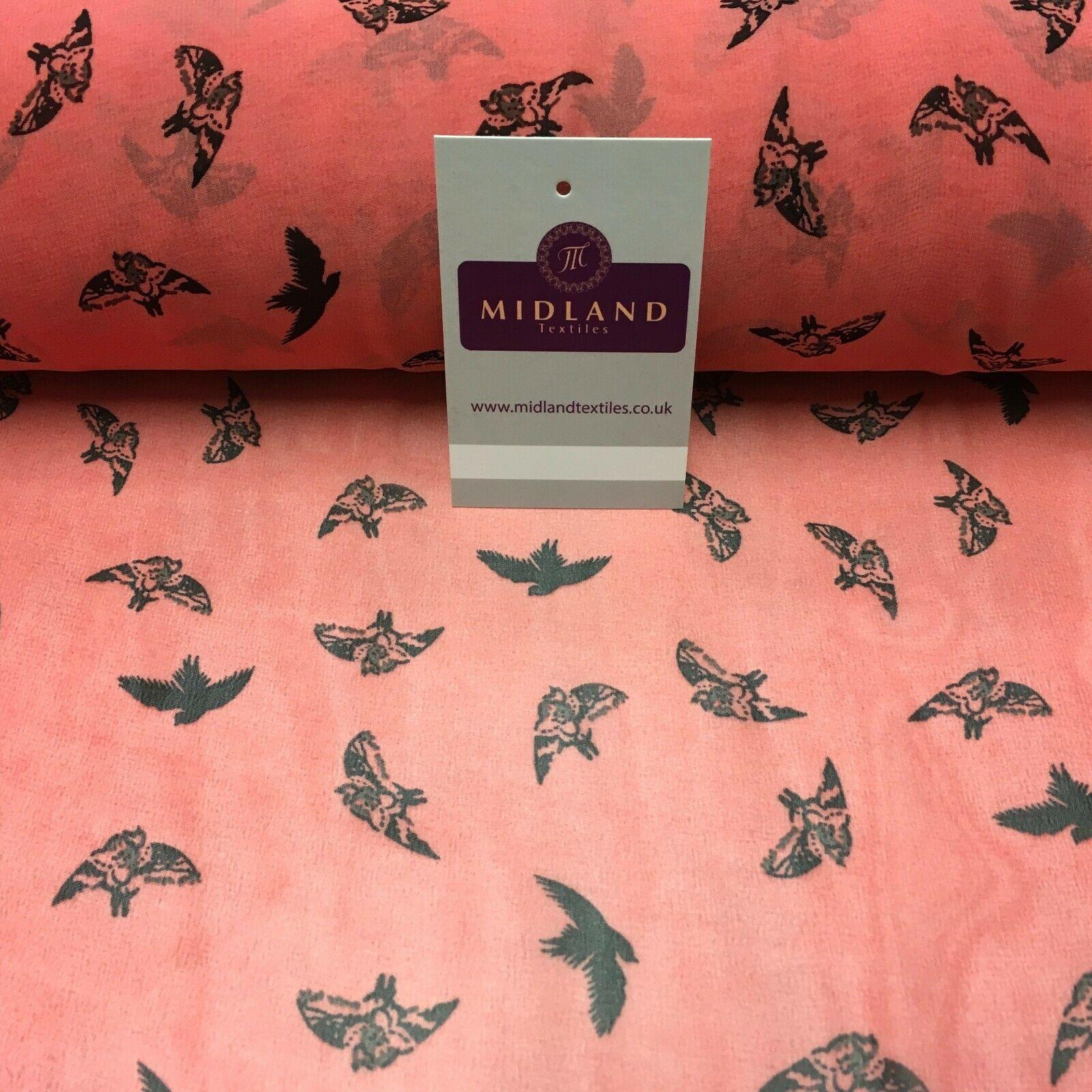 Rose Pink Bird silhouette Printed Crepe chiffon Dress Fabric 150 cm MK1190-19