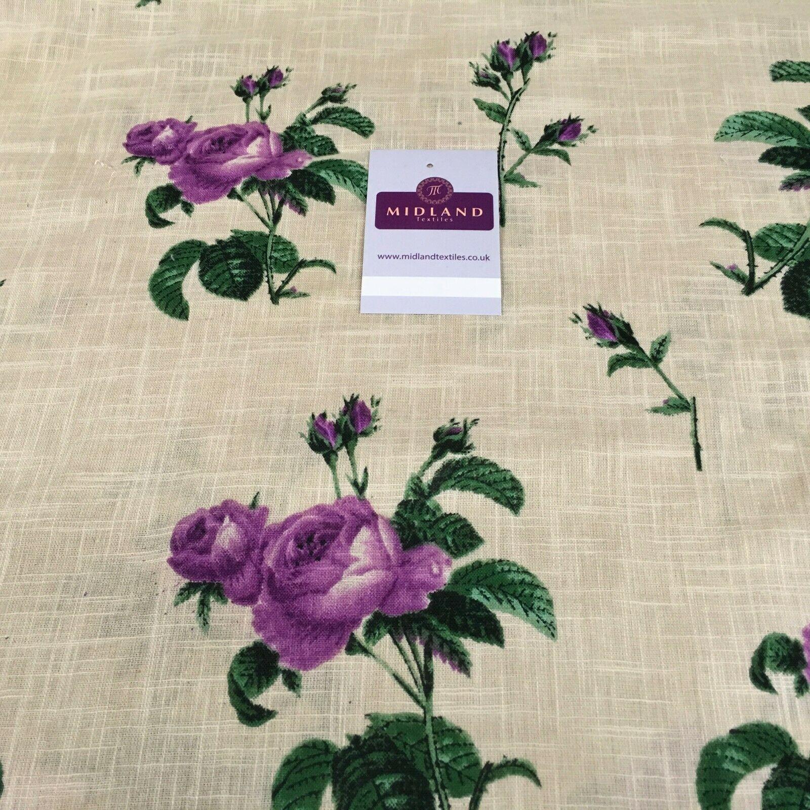 Natural Vintage Floral Printed Linen Dress Fabric 110 cm M1192 Mtex