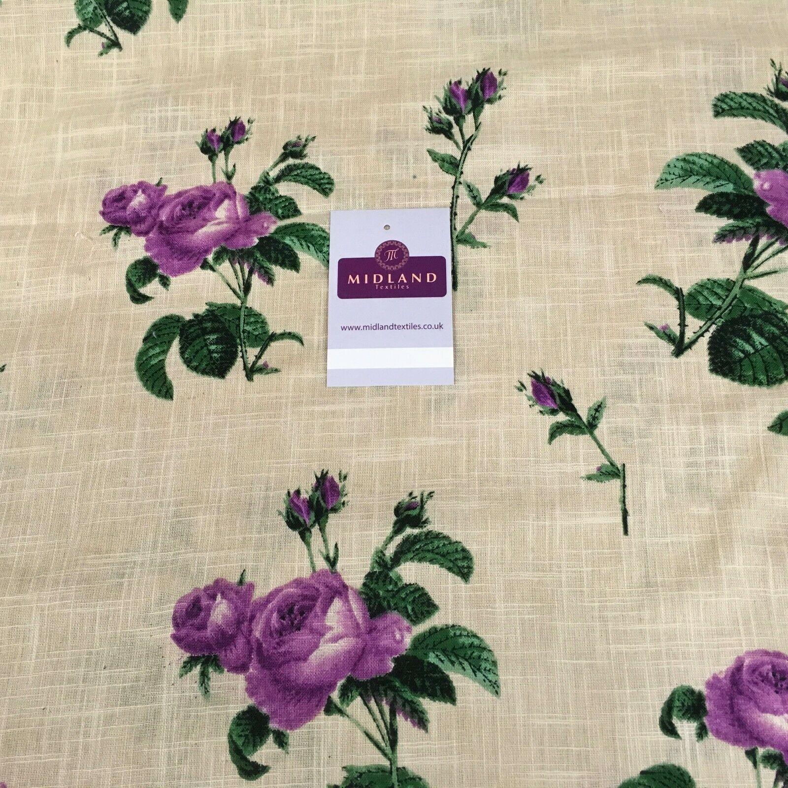 Natural Vintage Floral Printed Linen Dress Fabric 110 cm M1192 Mtex