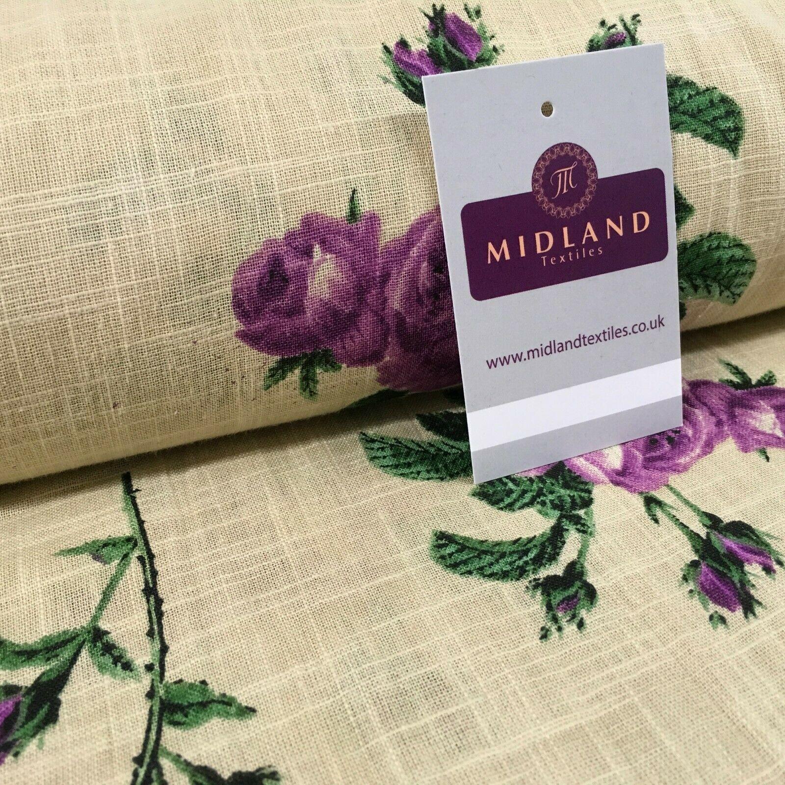 Natural Vintage Floral Printed Linen Dress Fabric 110 cm M1192 Mtex