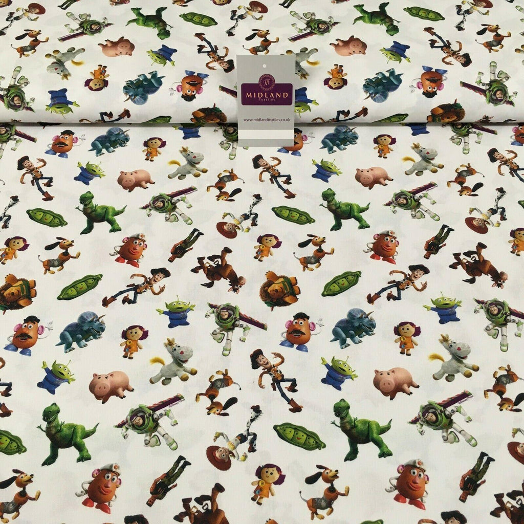 White Toy Story Licensed Digital Printed 100% Cotton Fabric 150 cm MH1191 Mtex