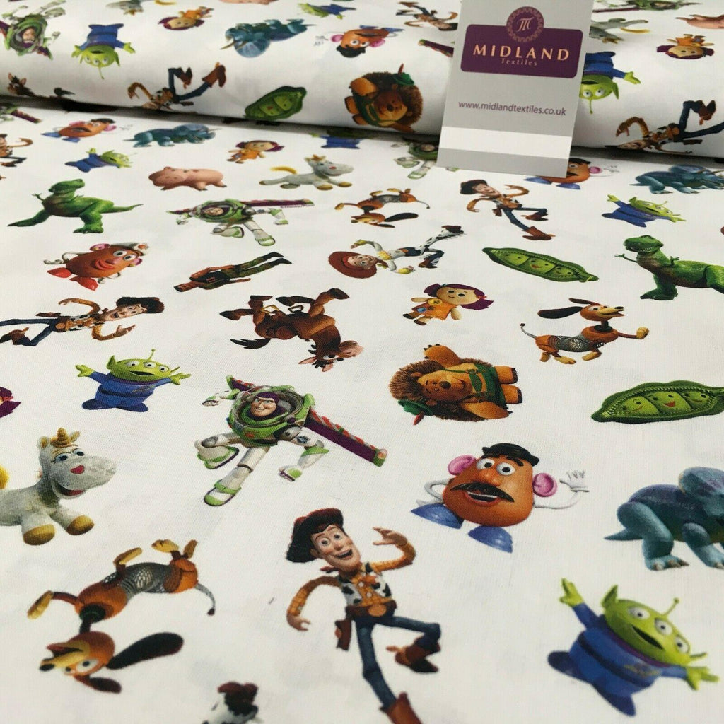 White Toy Story Licensed Digital Printed 100% Cotton Fabric 150 cm MH1191 Mtex