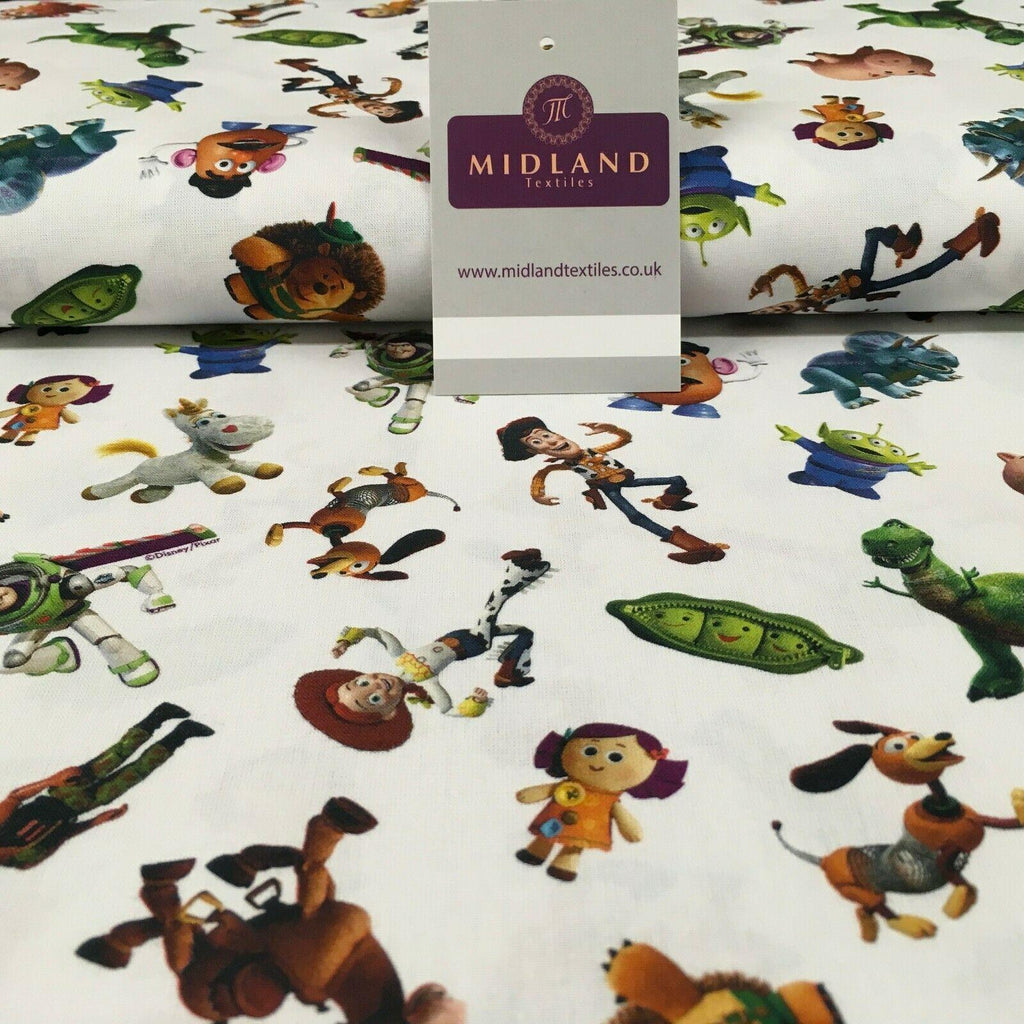 White Toy Story Licensed Digital Printed 100% Cotton Fabric 150 cm MH1191 Mtex