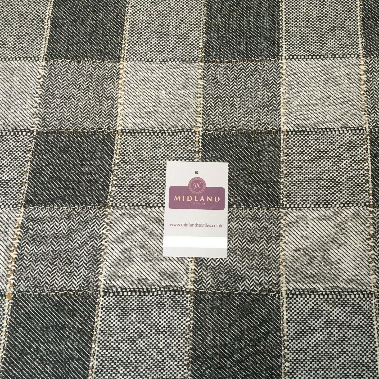 Cream & Black Check wool blend Melton Coating Poly Boucle Fabric 147 cm MK1194-6