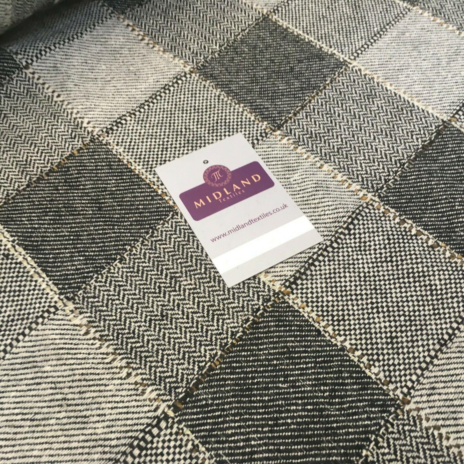 Cream & Black Check wool blend Melton Coating Poly Boucle Fabric 147 cm MK1194-6