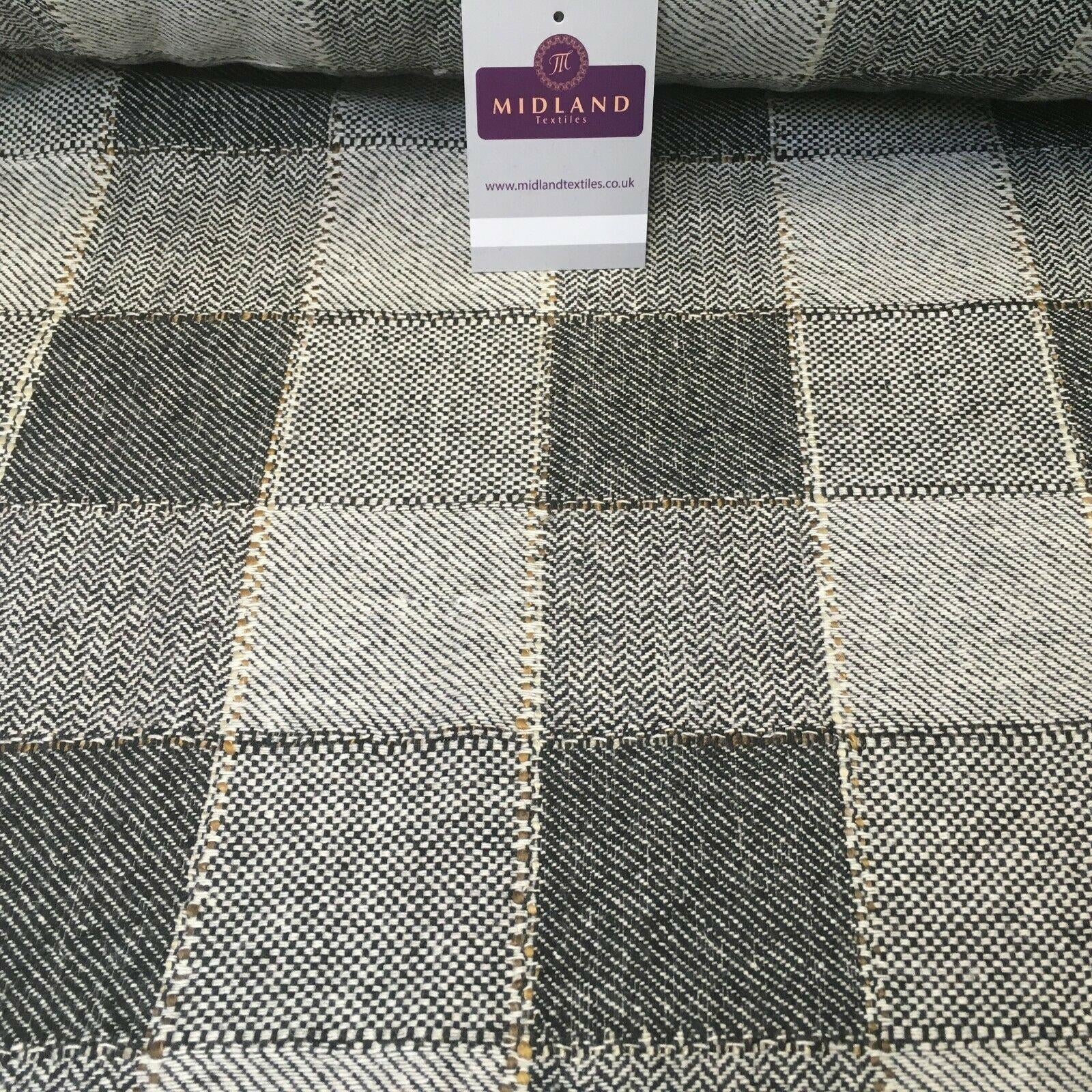 Cream & Black Check wool blend Melton Coating Poly Boucle Fabric 147 cm MK1194-6