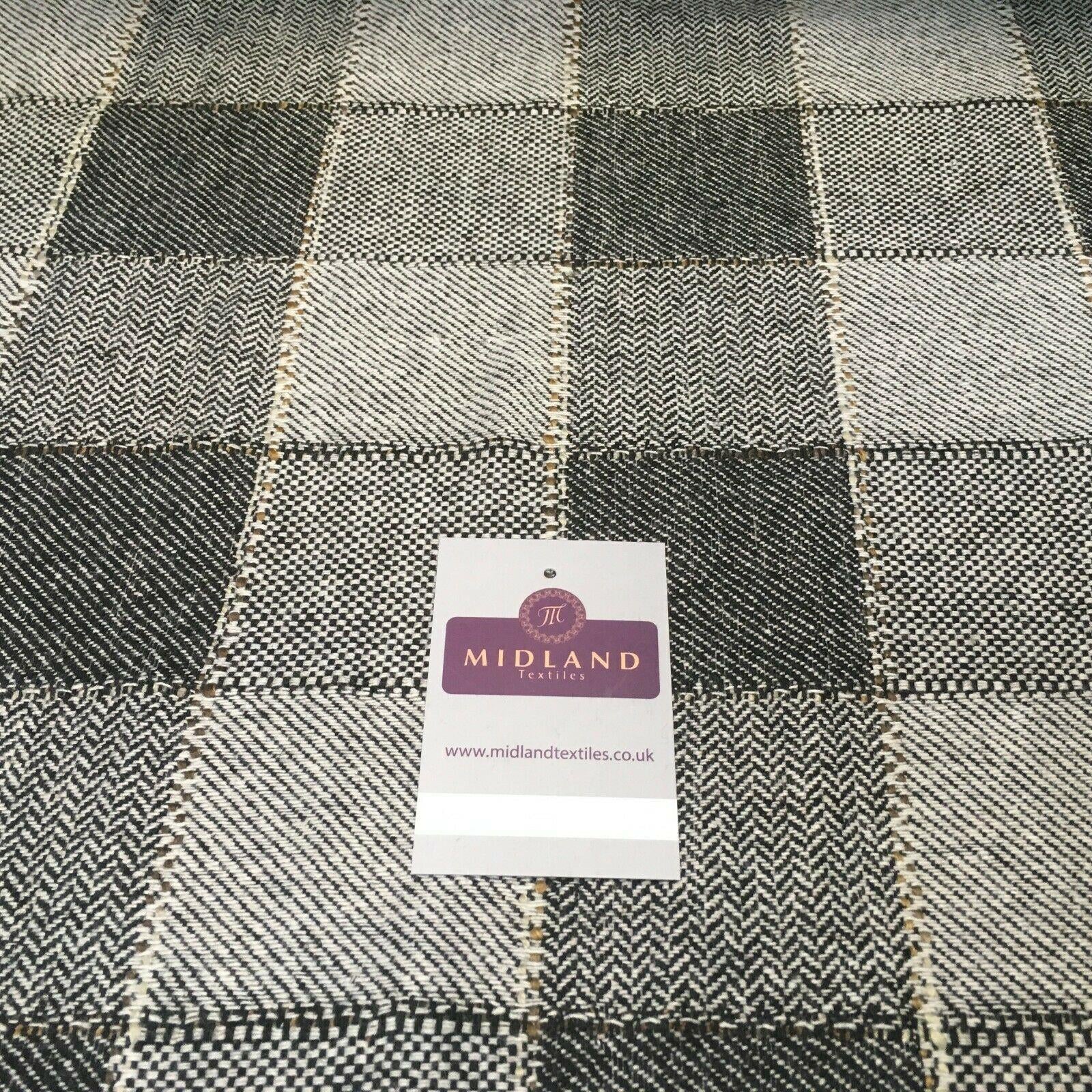 Cream & Black Check wool blend Melton Coating Poly Boucle Fabric 147 cm MK1194-6