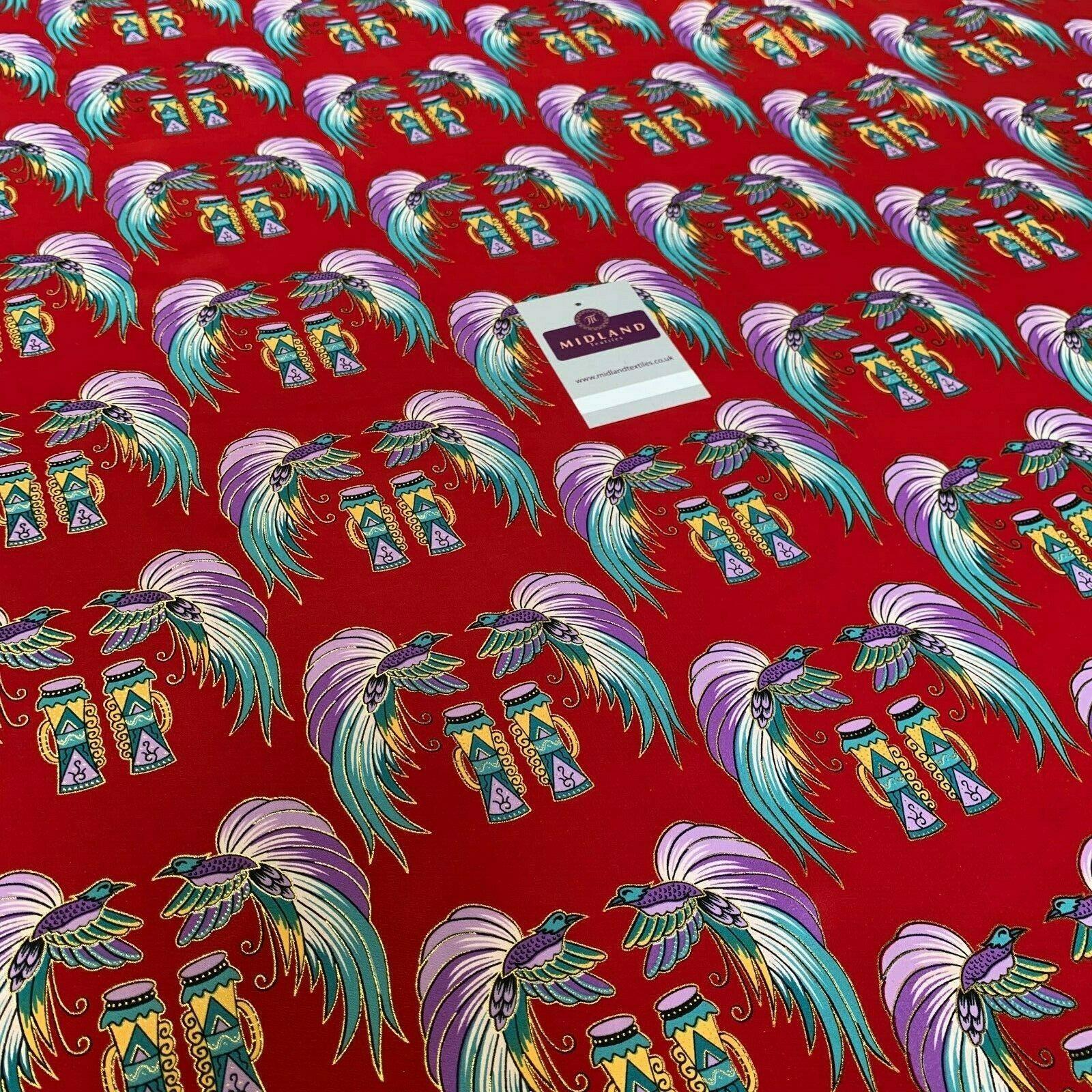 Red Birds Batik Papua printed with gold foil dress fabric 111 cm M145-75 Mtex