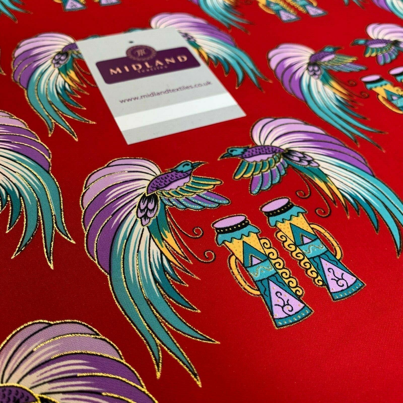 Red Birds Batik Papua printed with gold foil dress fabric 111 cm M145-75 Mtex