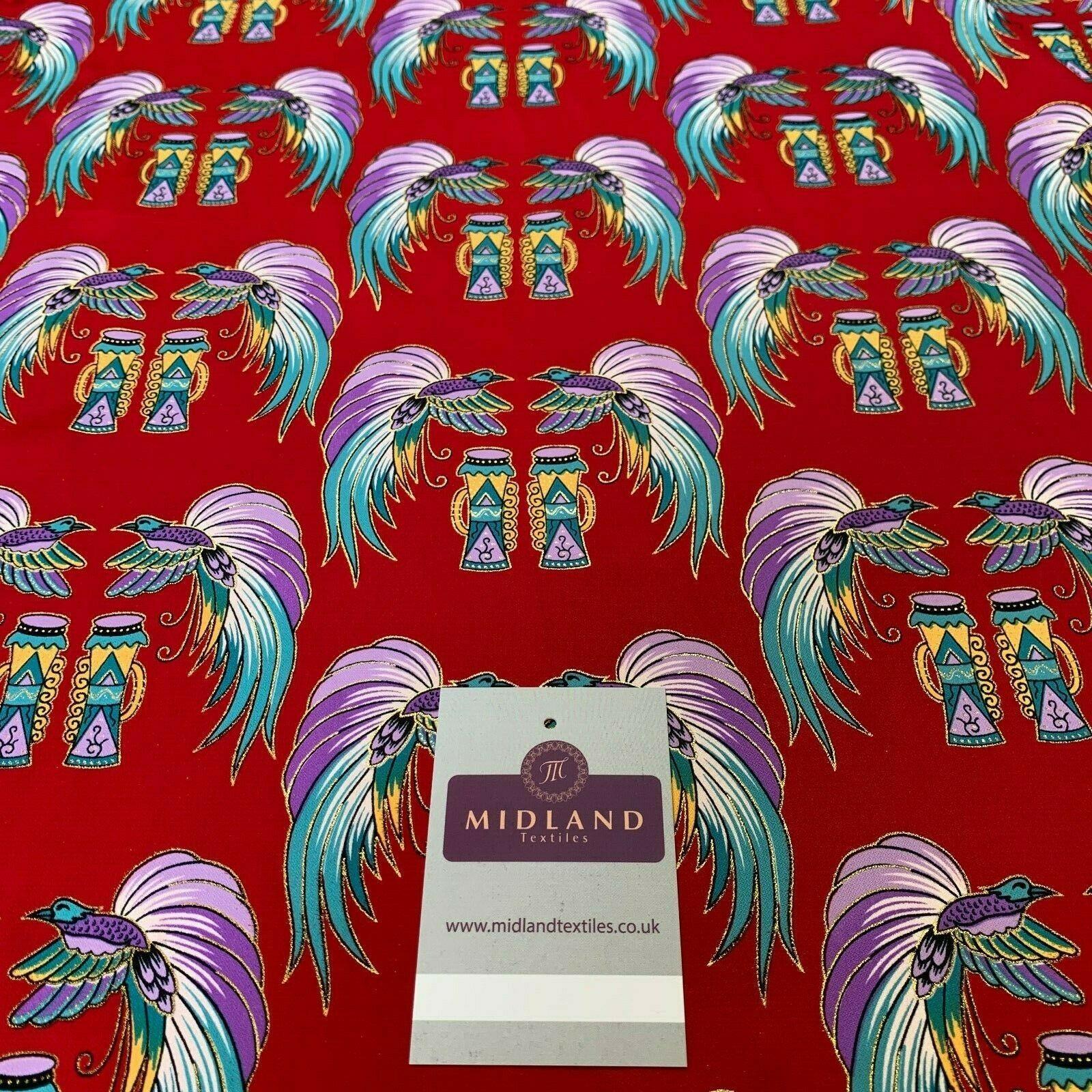 Red Birds Batik Papua printed with gold foil dress fabric 111 cm M145-75 Mtex