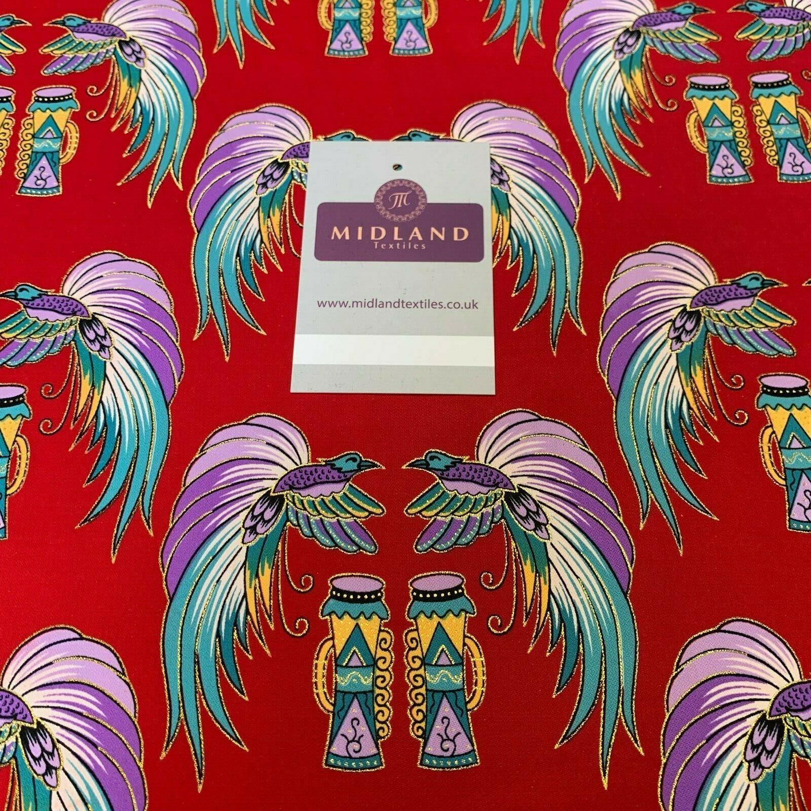 Red Birds Batik Papua printed with gold foil dress fabric 111 cm M145-75 Mtex