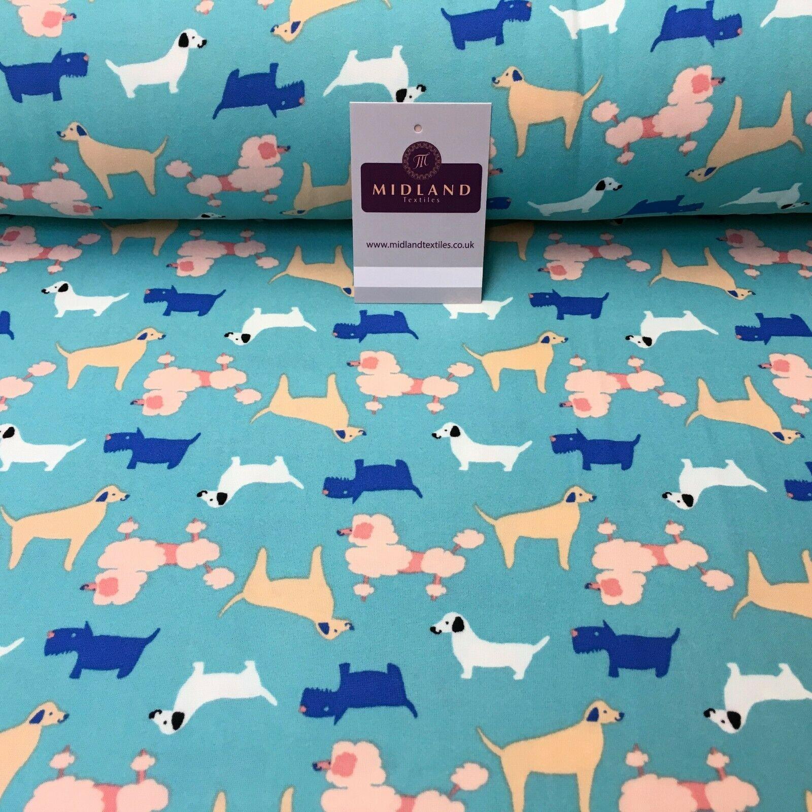 Aqua Assorted Dogs Printed Brushed Jersey Dress fabric 150cm Wide MK1106-6 Mtex