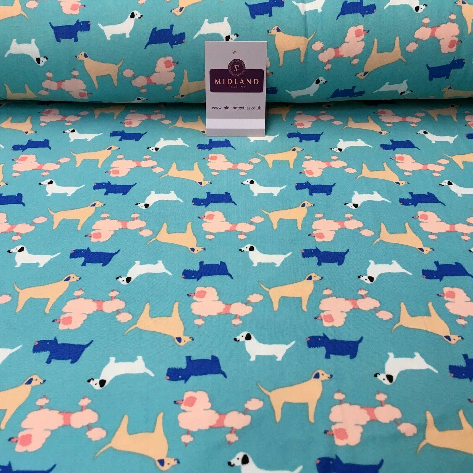 Aqua Assorted Dogs Printed Brushed Jersey Dress fabric 150cm Wide MK1106-6 Mtex
