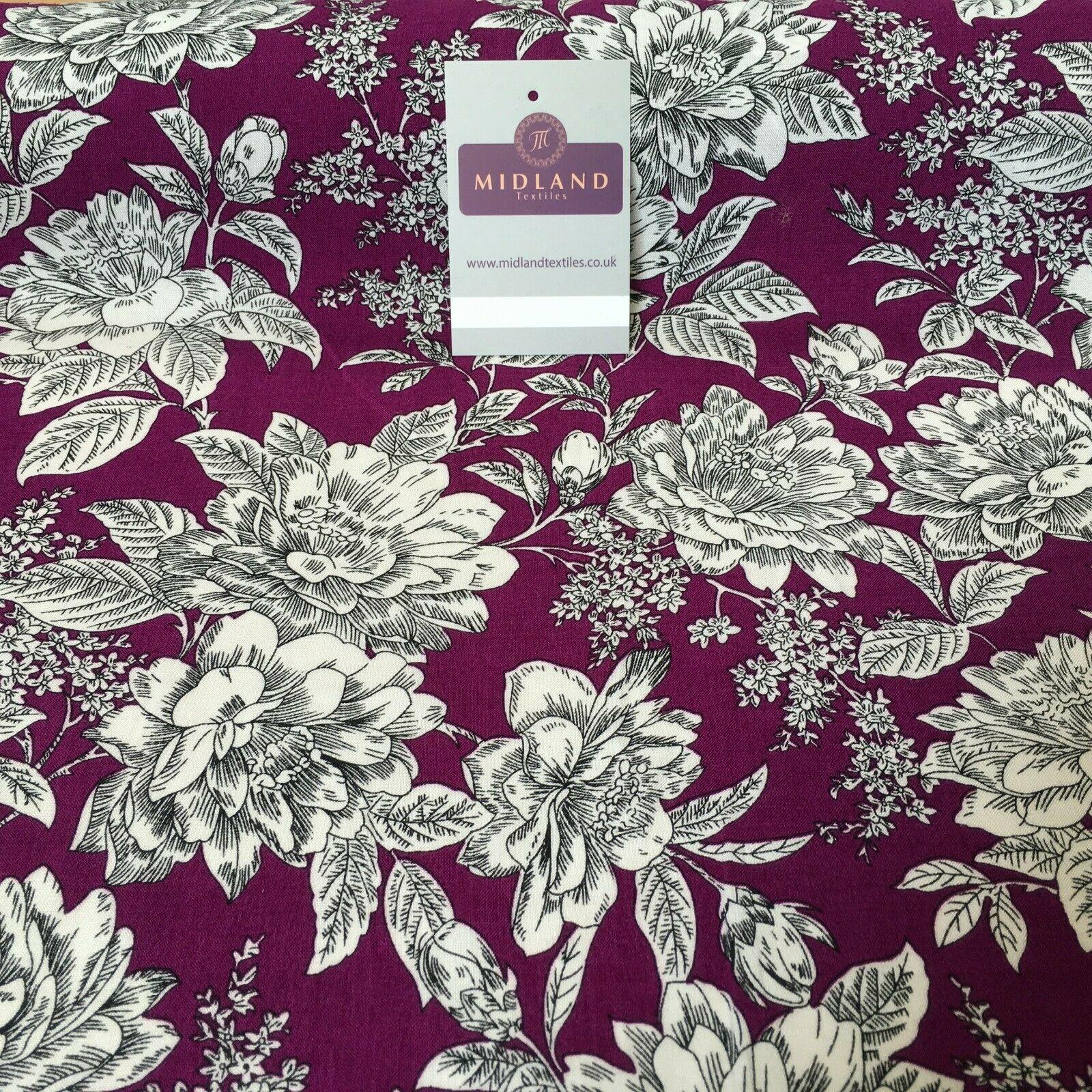 Magenta Large Flower Floral Viscose Printed Dress Fabric 139 cm M145-78 Mtex