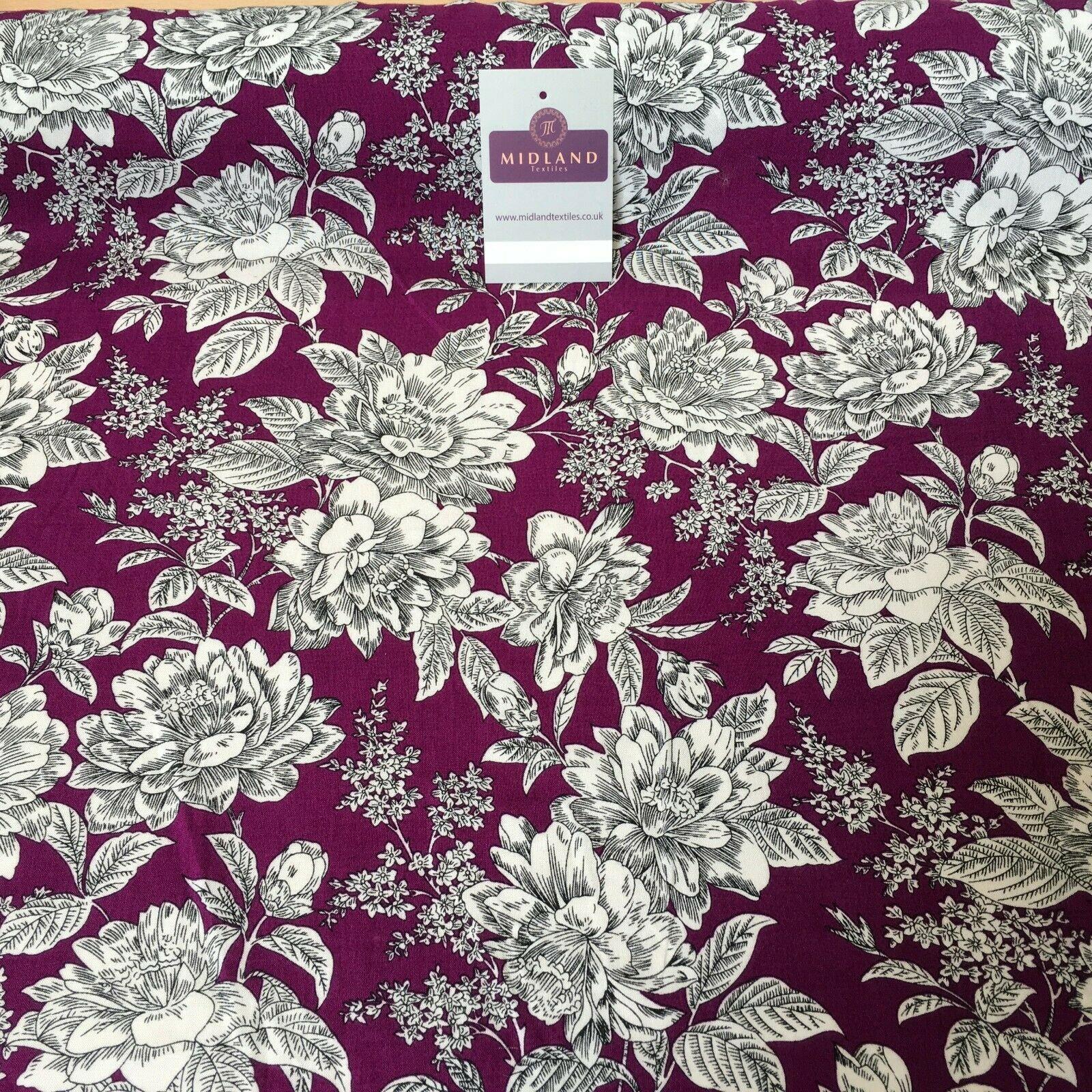 Magenta Large Flower Floral Viscose Printed Dress Fabric 139 cm M145-78 Mtex