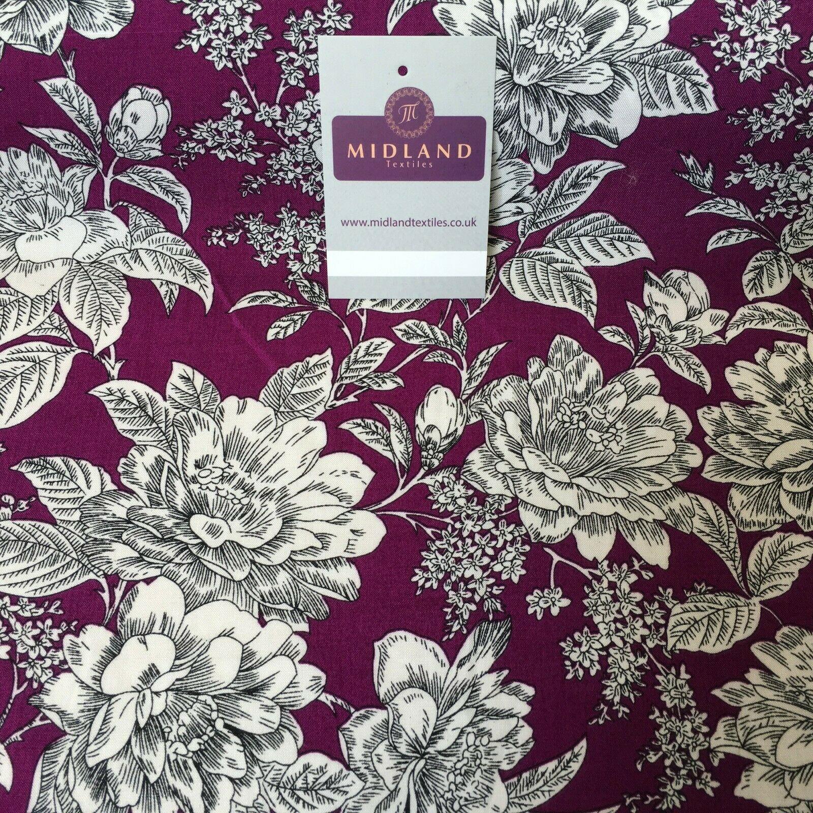 Magenta Large Flower Floral Viscose Printed Dress Fabric 139 cm M145-78 Mtex