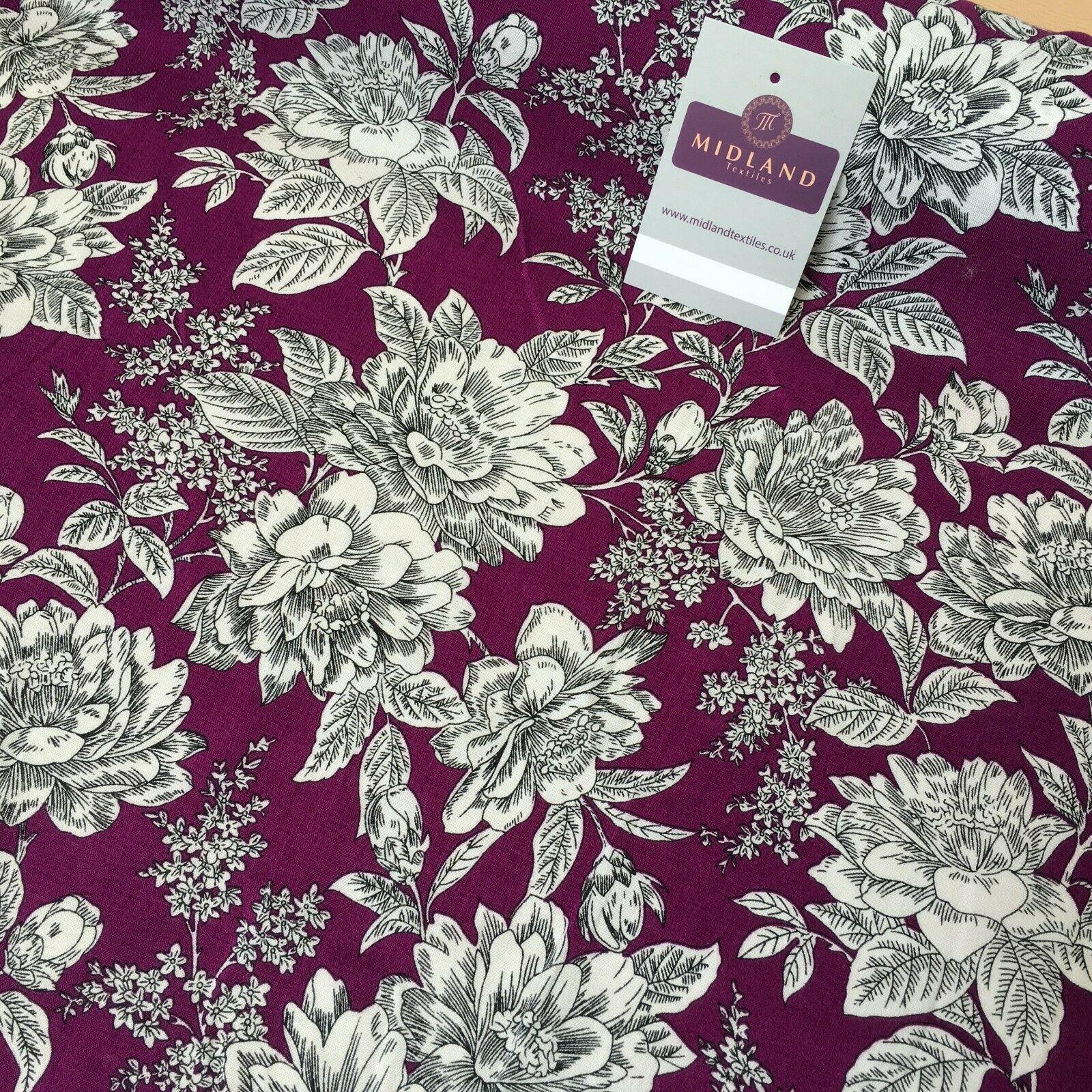 Magenta Large Flower Floral Viscose Printed Dress Fabric 139 cm M145-78 Mtex